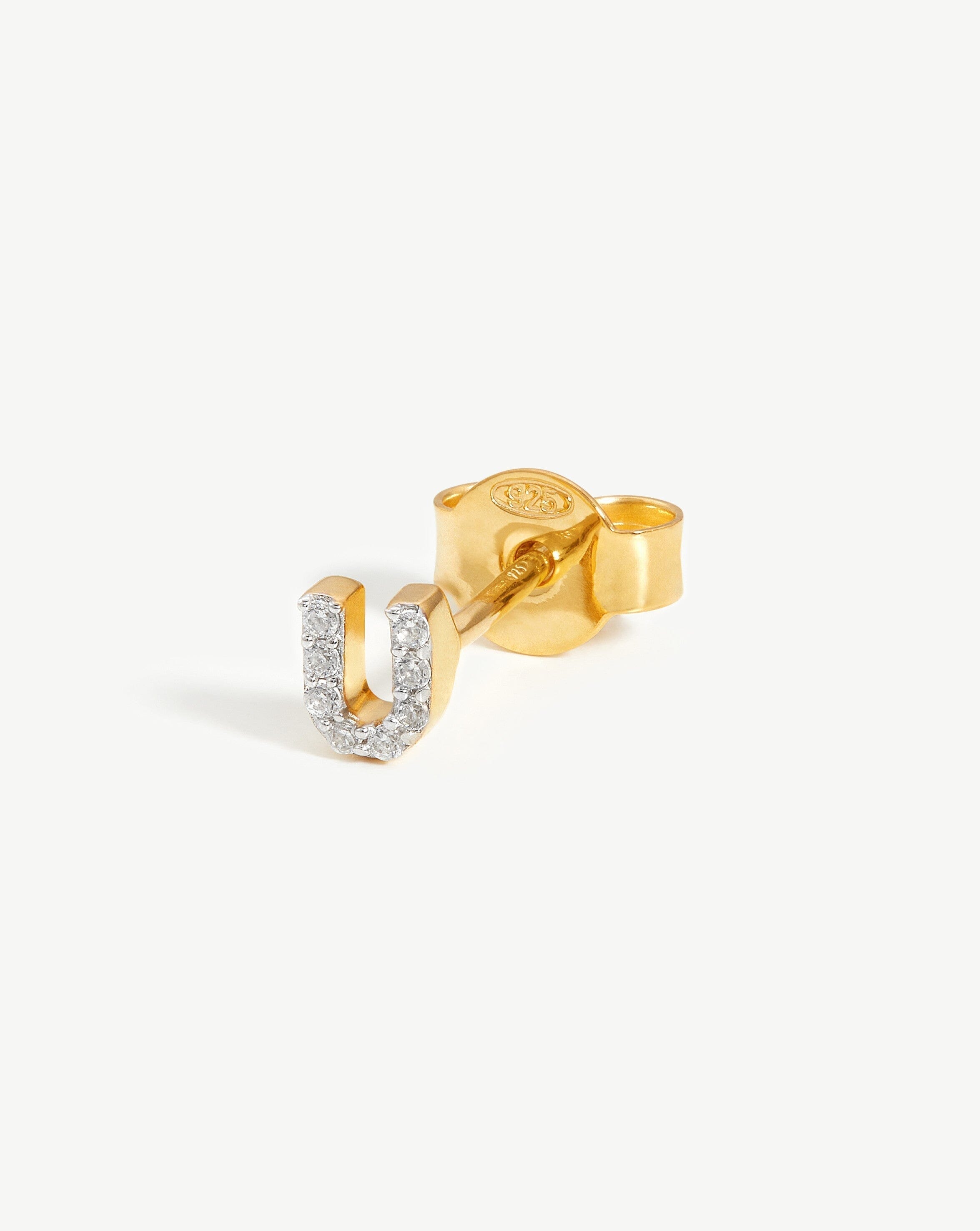 Pave Initial Stud Earring in 18k Gold Vermeil & Cubic Zirconia | U Letter