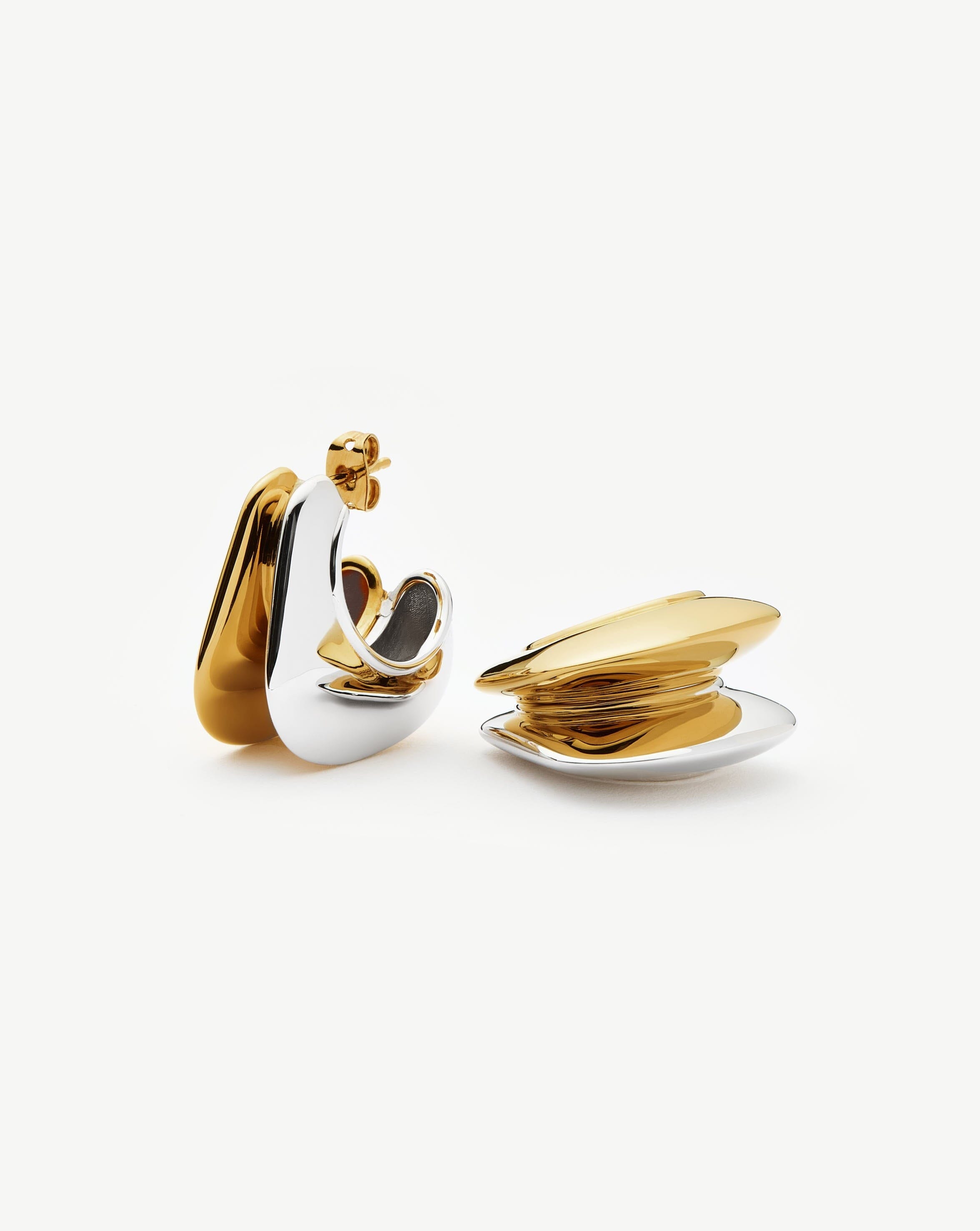 Double Hoop Dome Earrings in Mixed Gold & Silver | Hera Dome