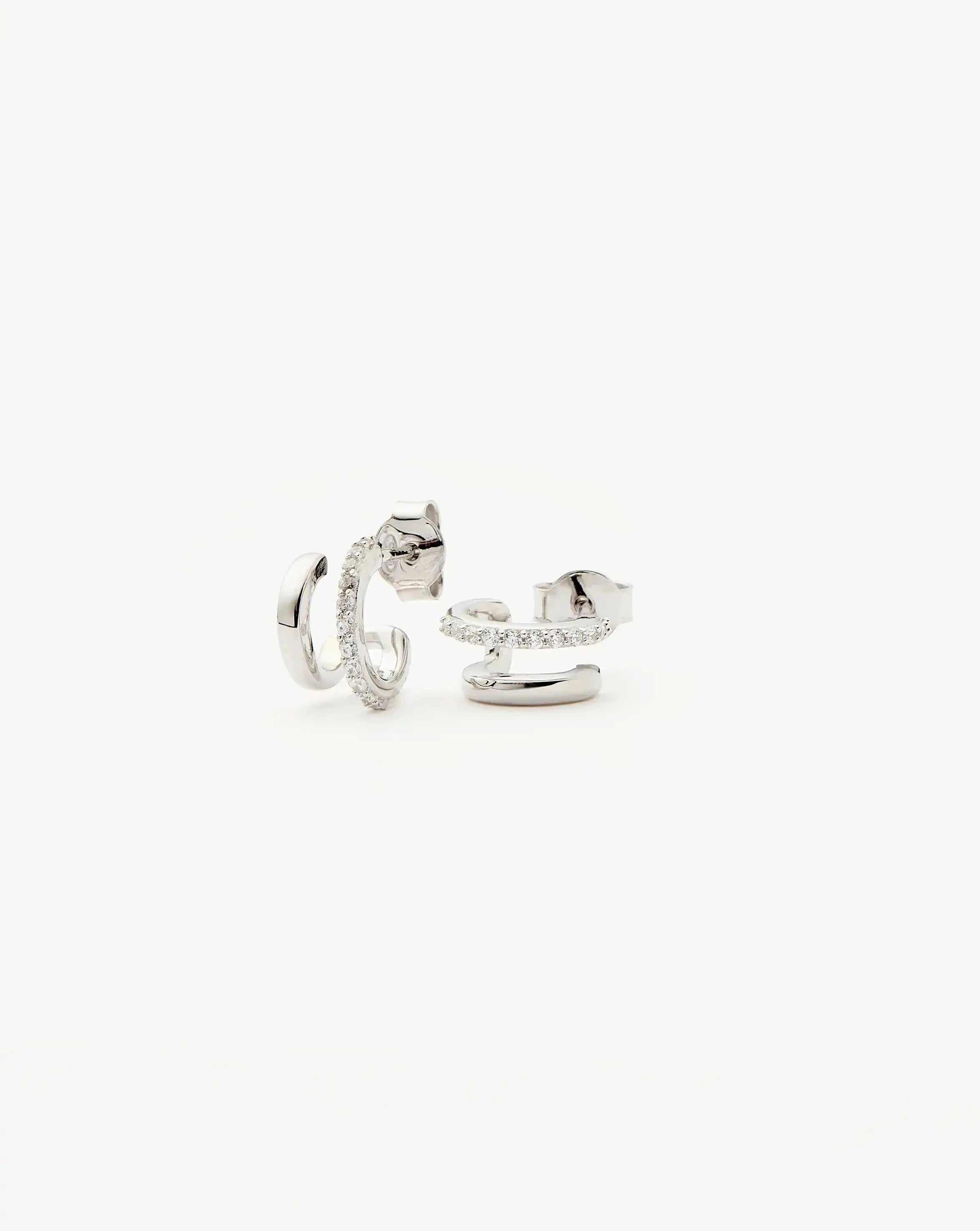 Double Huggie Hoop Earrings | Sterling Silver & Cubic Zirconia