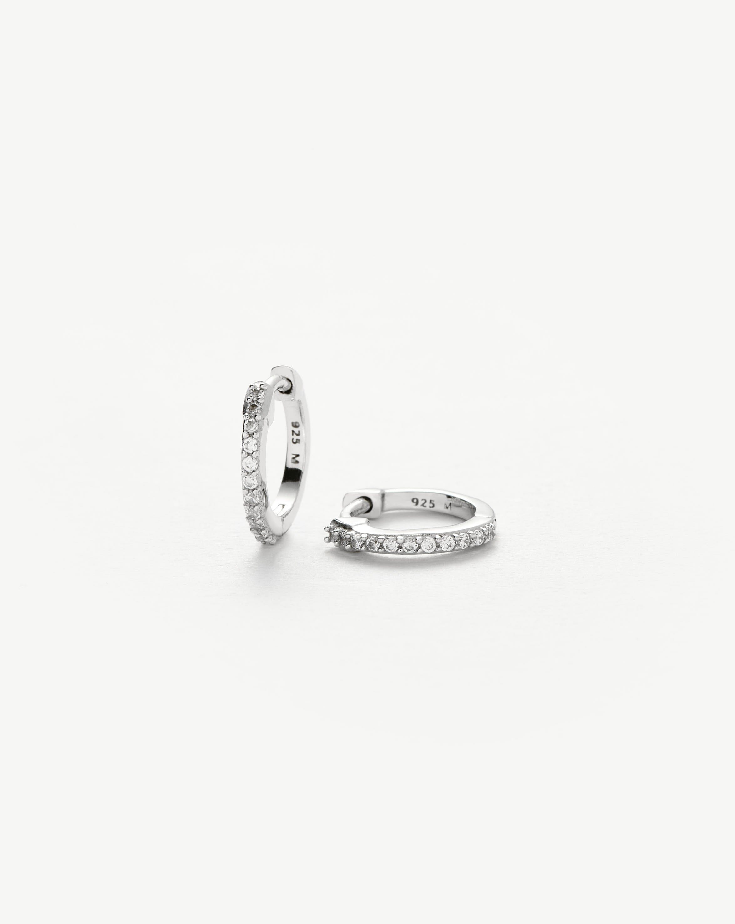 Sterling Silver Pave Huggie Hoop Earrings for Stacking | Cubic Zirconia