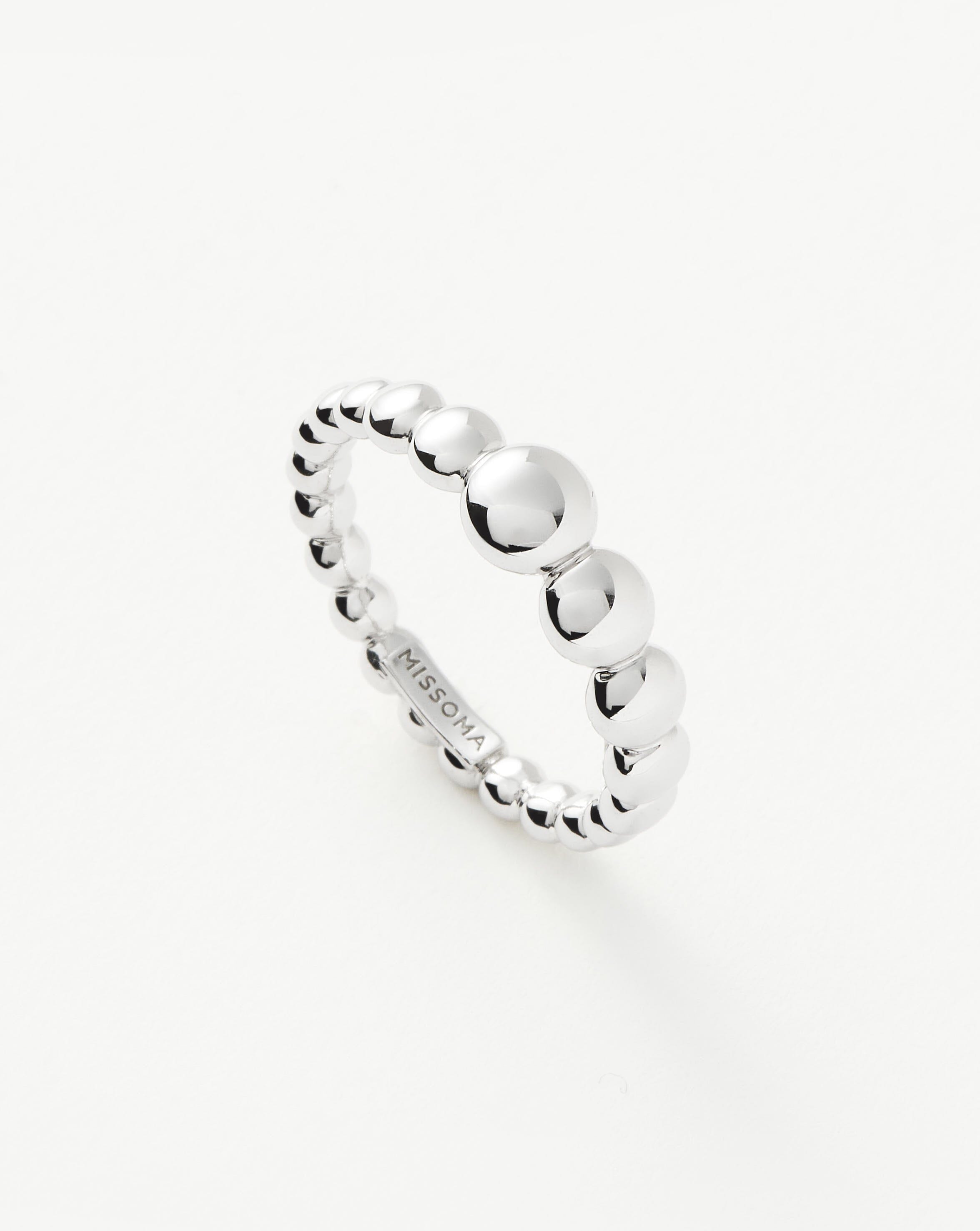 Beaded Sterling Silver Stacking Ring | Rhodium Plated