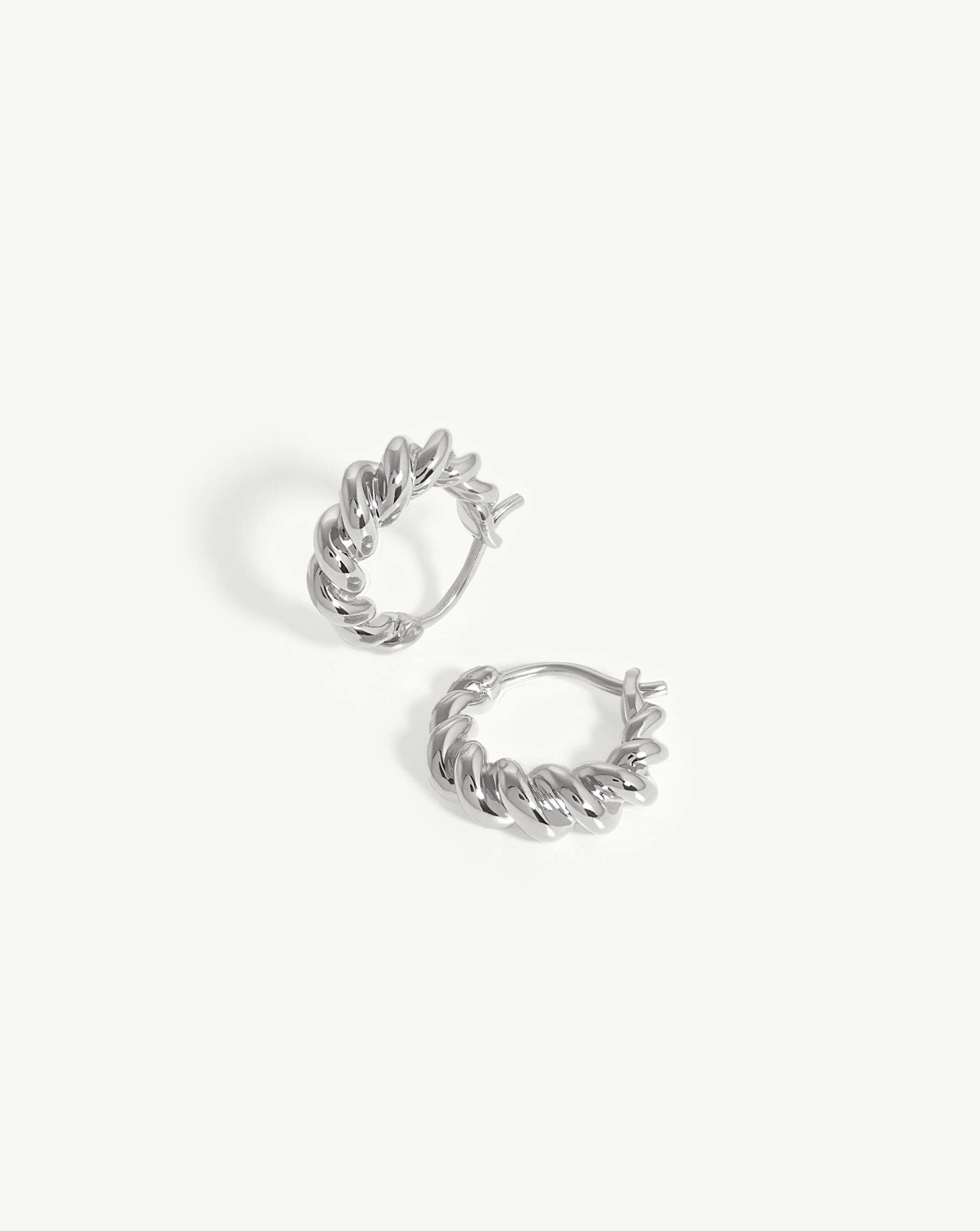Twisted Sterling Silver Hoop Earrings | 16mm Small Tidal Design