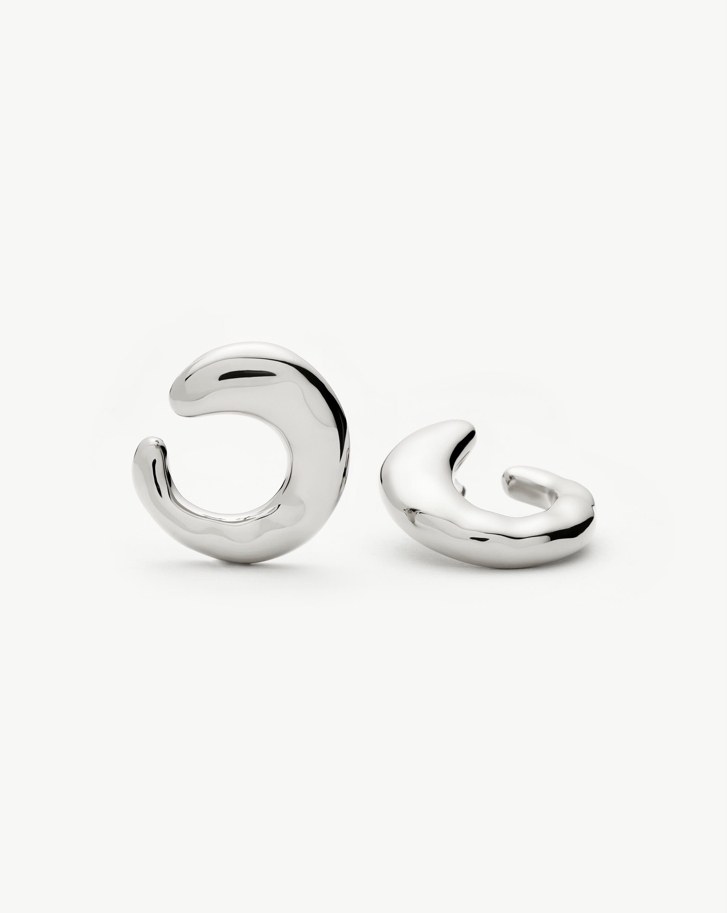 Large Open Stud Earrings | Silver Plated Molten Hoops for Ear Stacking