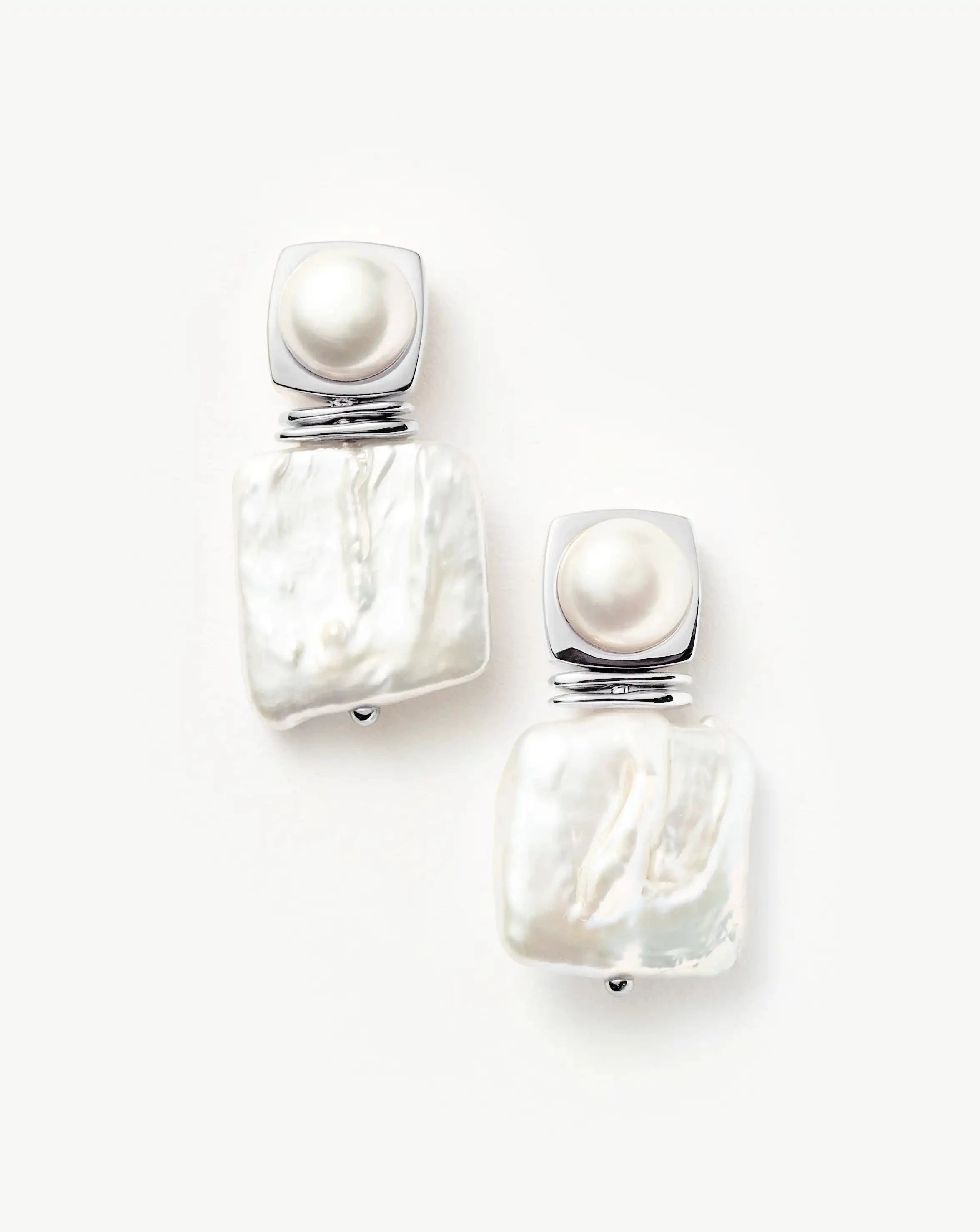 Square Pearl Drop Earrings | Silver Plated Statement Jewelry