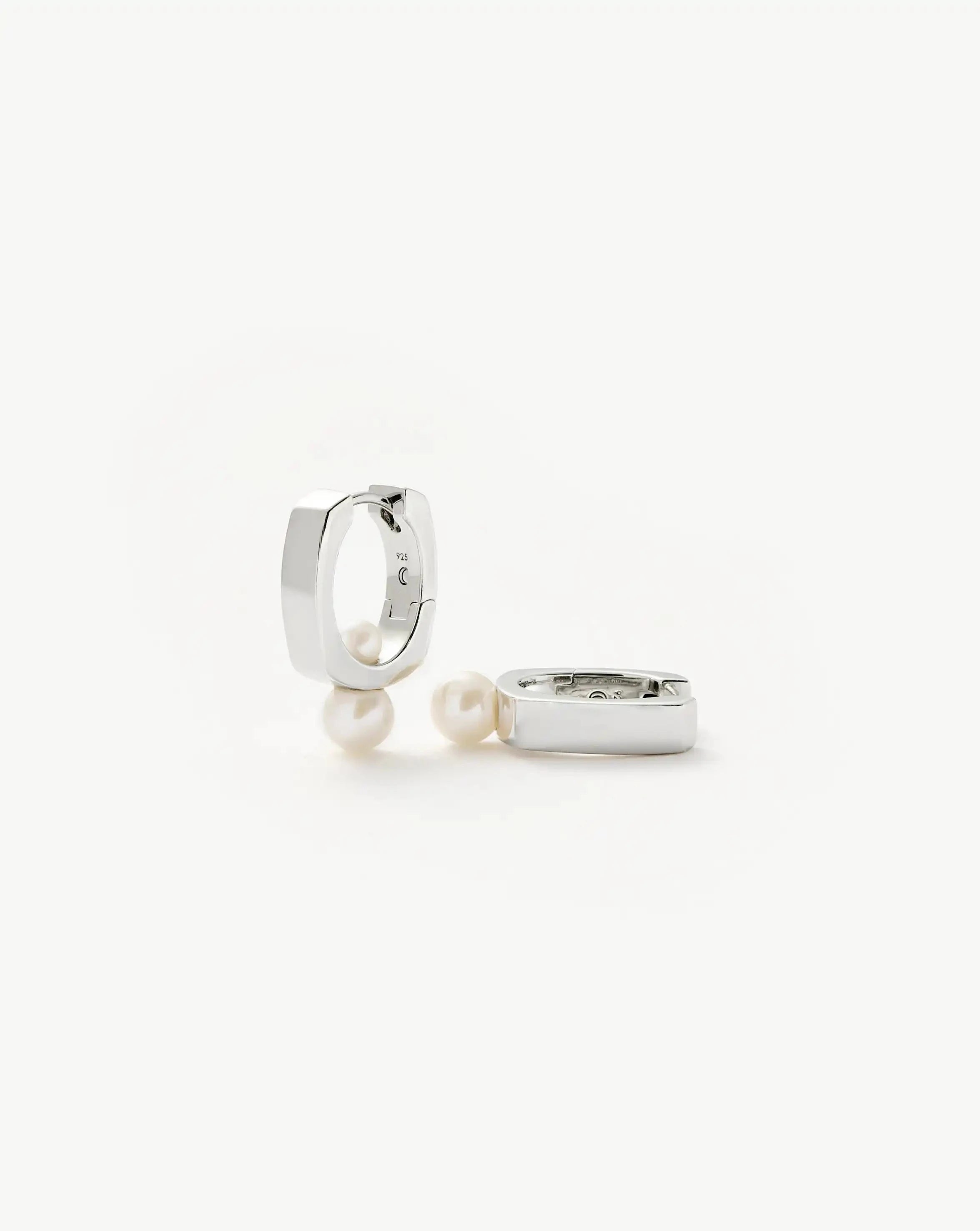 Pearl Square Hoop Earrings | Sterling Silver & Freshwater Pearl