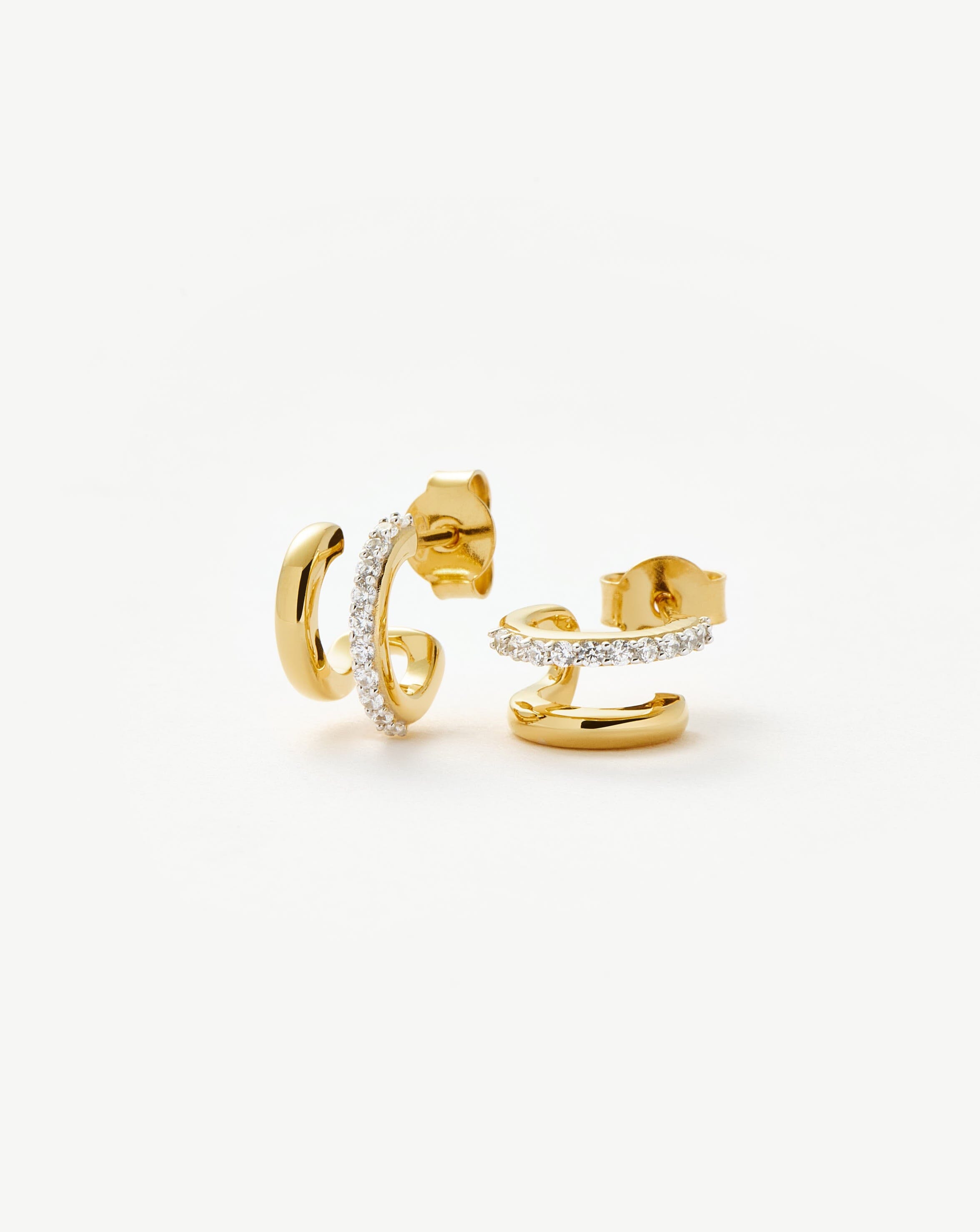 Double Huggie Hoop Earrings in 18k Gold Vermeil & CZ | Recycled Metals