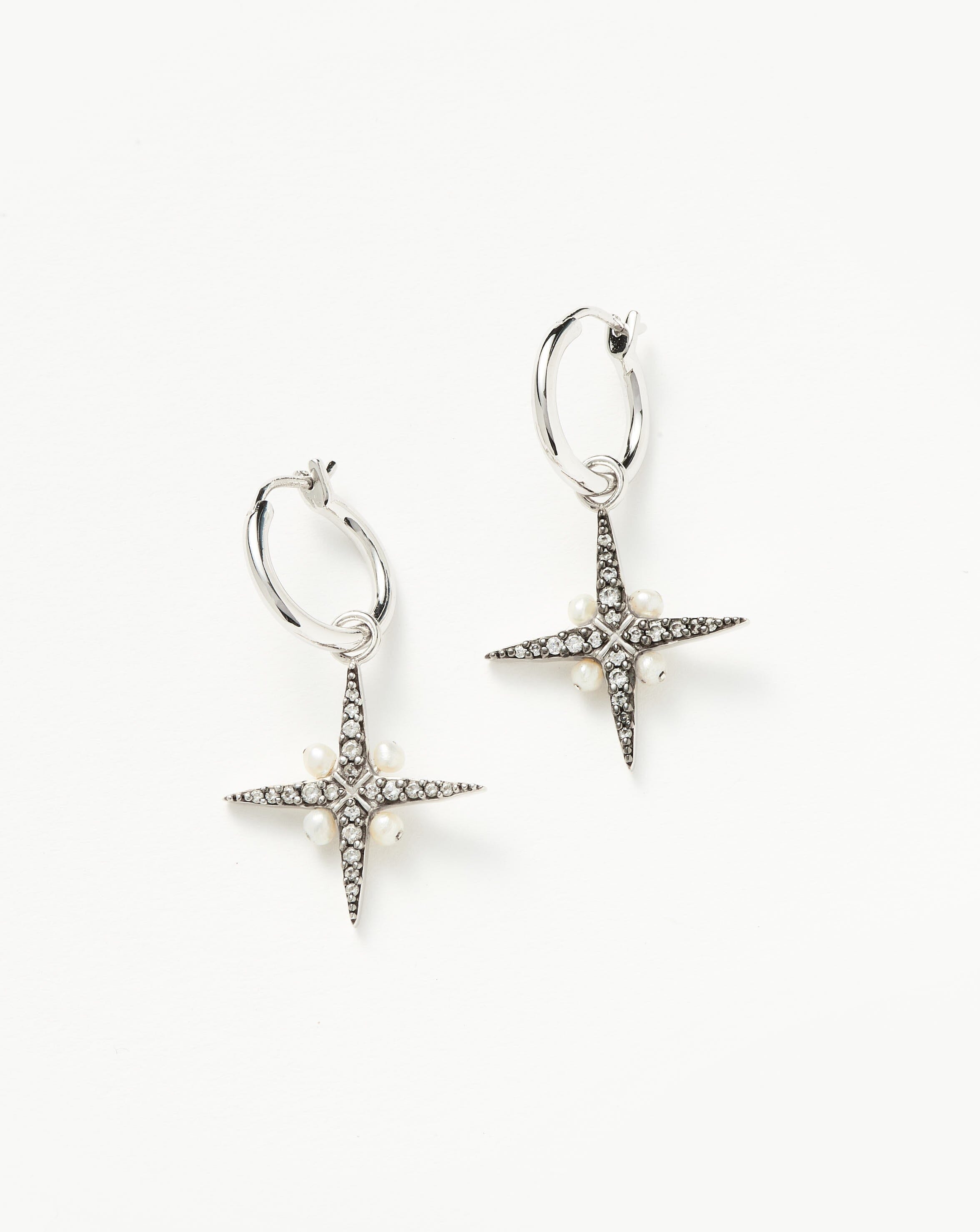 Pearl Hoop Earrings in Sterling Silver with Cubic Zirconia | Harris Reed