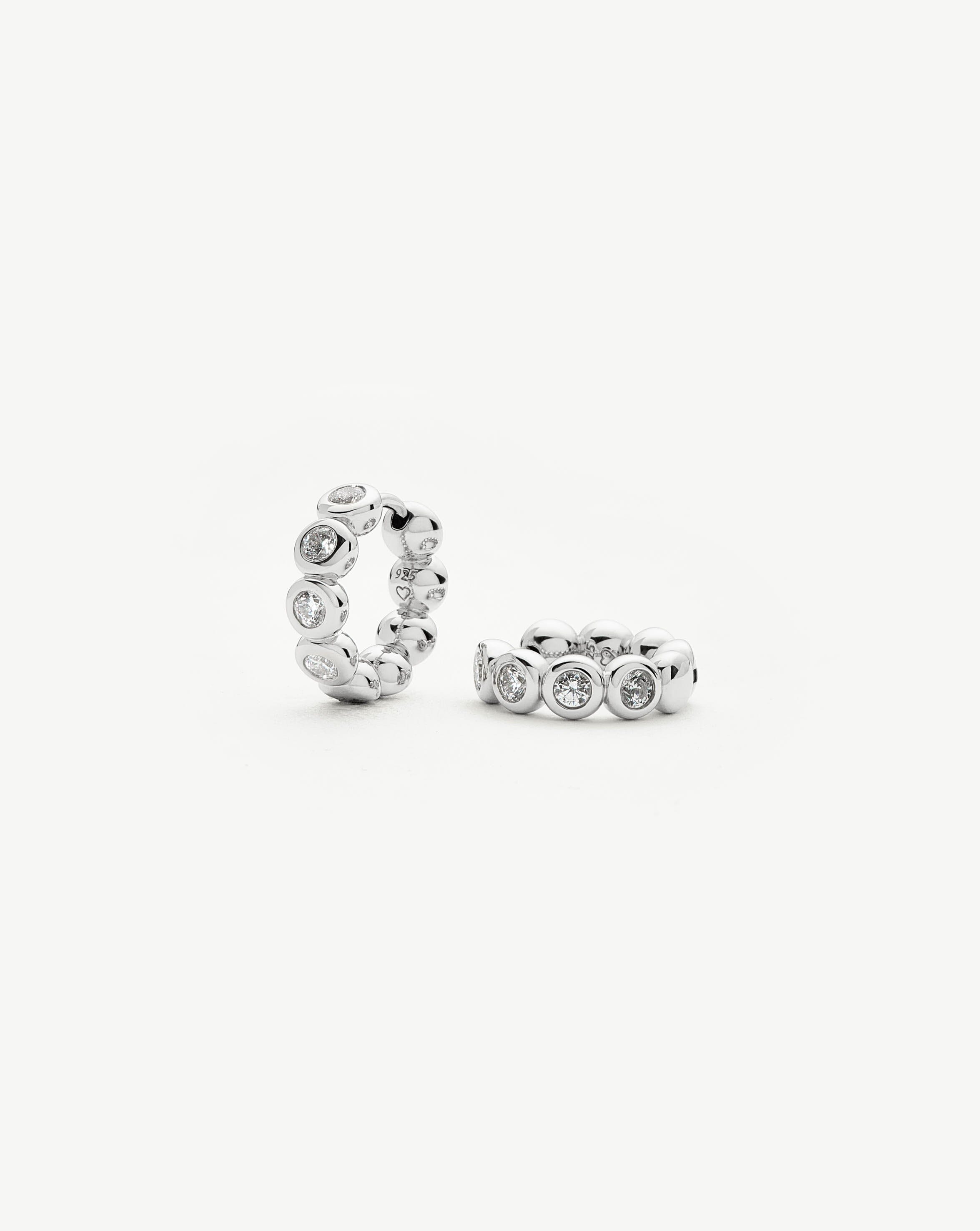 Small Sterling Silver Hoop Earrings with Cubic Zirconia | Tennis Collection