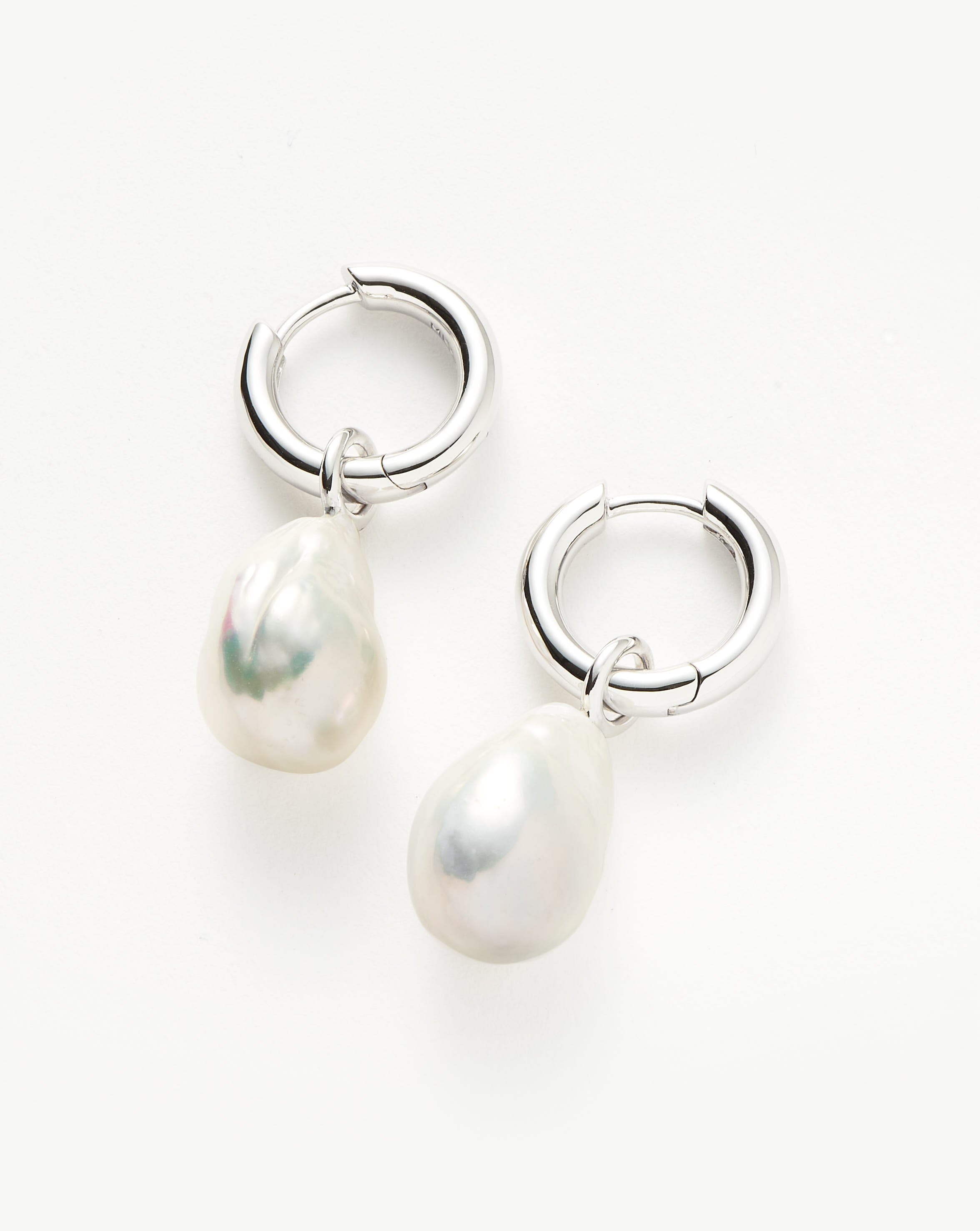 Baroque Pearl Drop Earrings with Mini Hoops | Sterling Silver