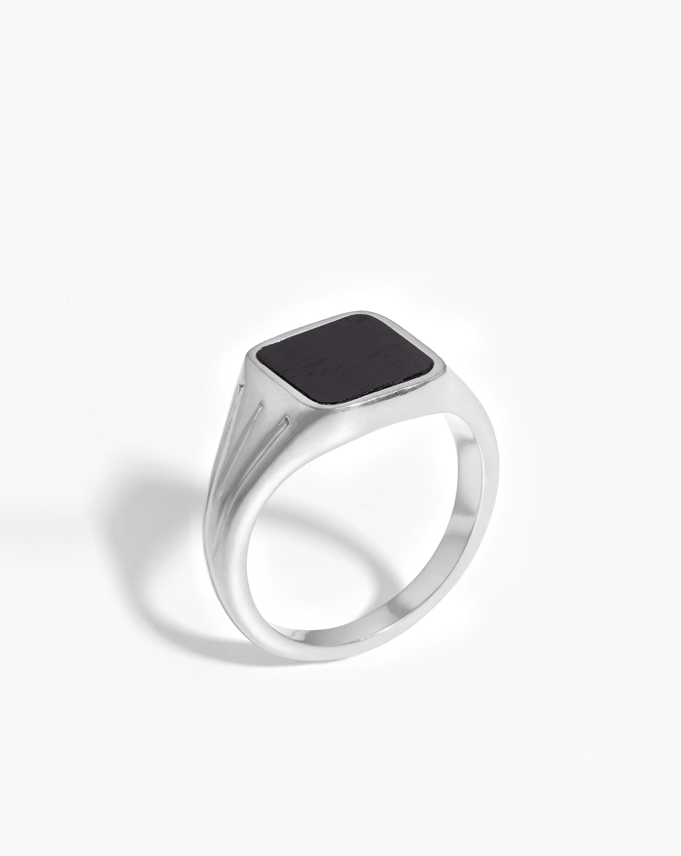 Vintage Square Signet Ring in Sterling Silver with Black Spinel | Lucy Williams