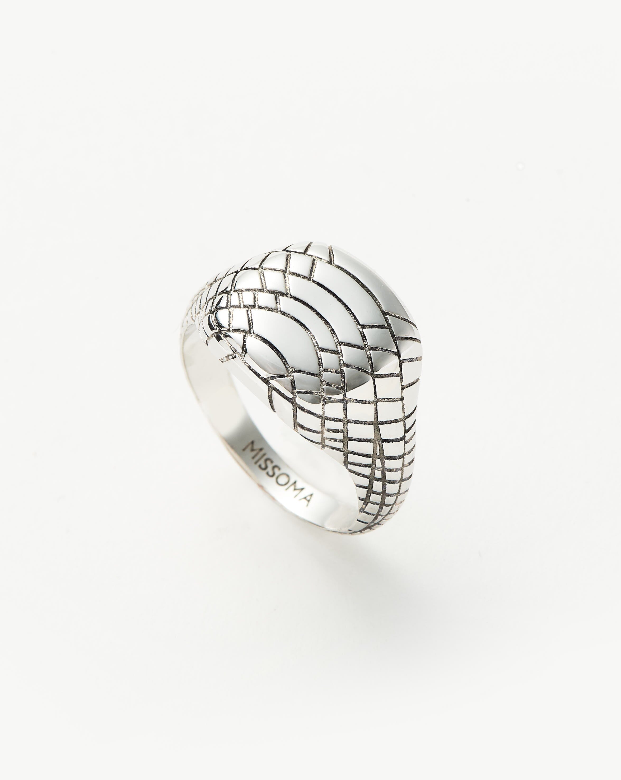 Snakeskin Textured Signet Ring in Silver | Black Rhodium Engraved