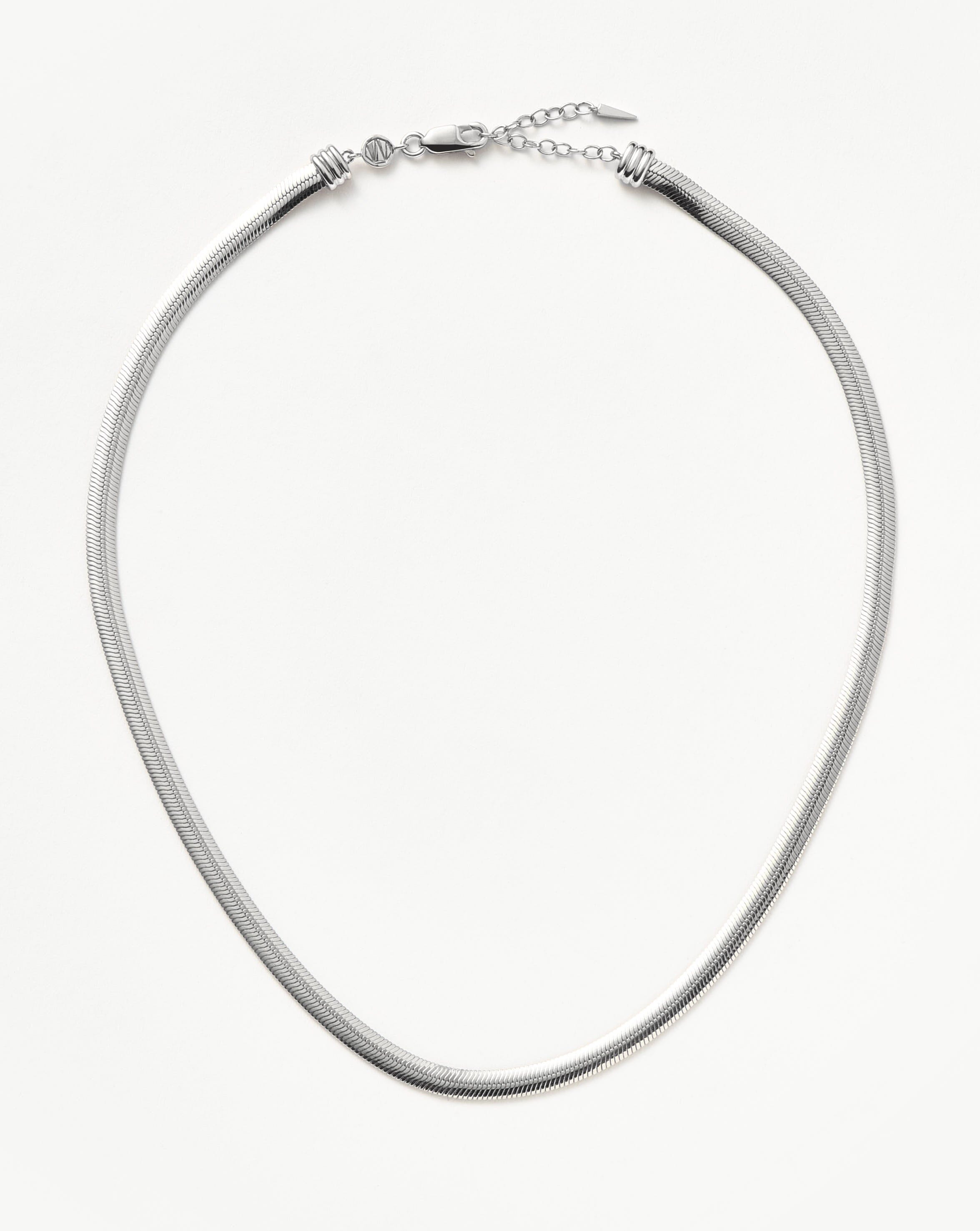 Flat Snake Chain Necklace | Rhodium Plated Recycled Sterling Silver