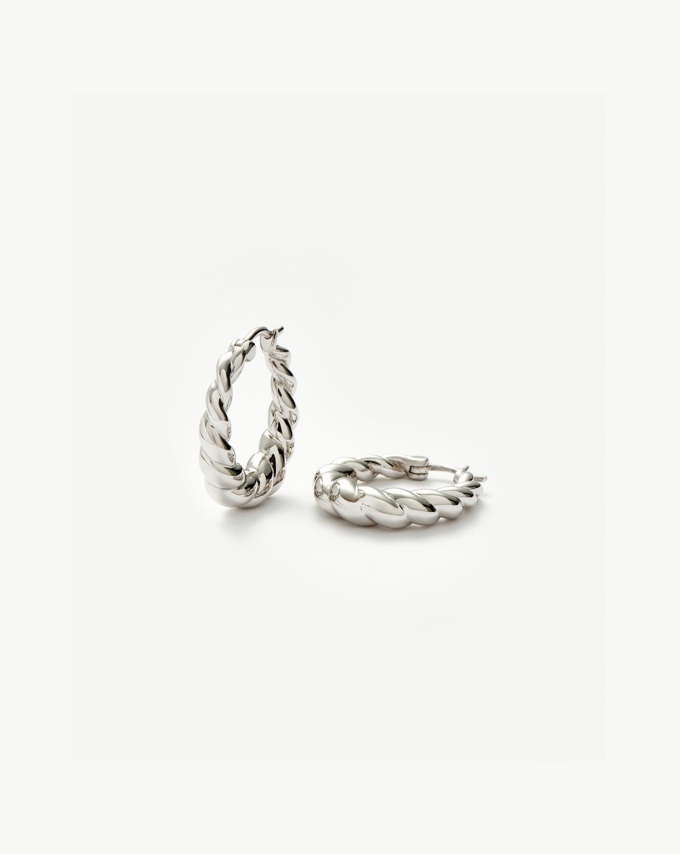 Twisted Tidal Hoop Earrings | Rhodium Plated Brass Medium Hoops