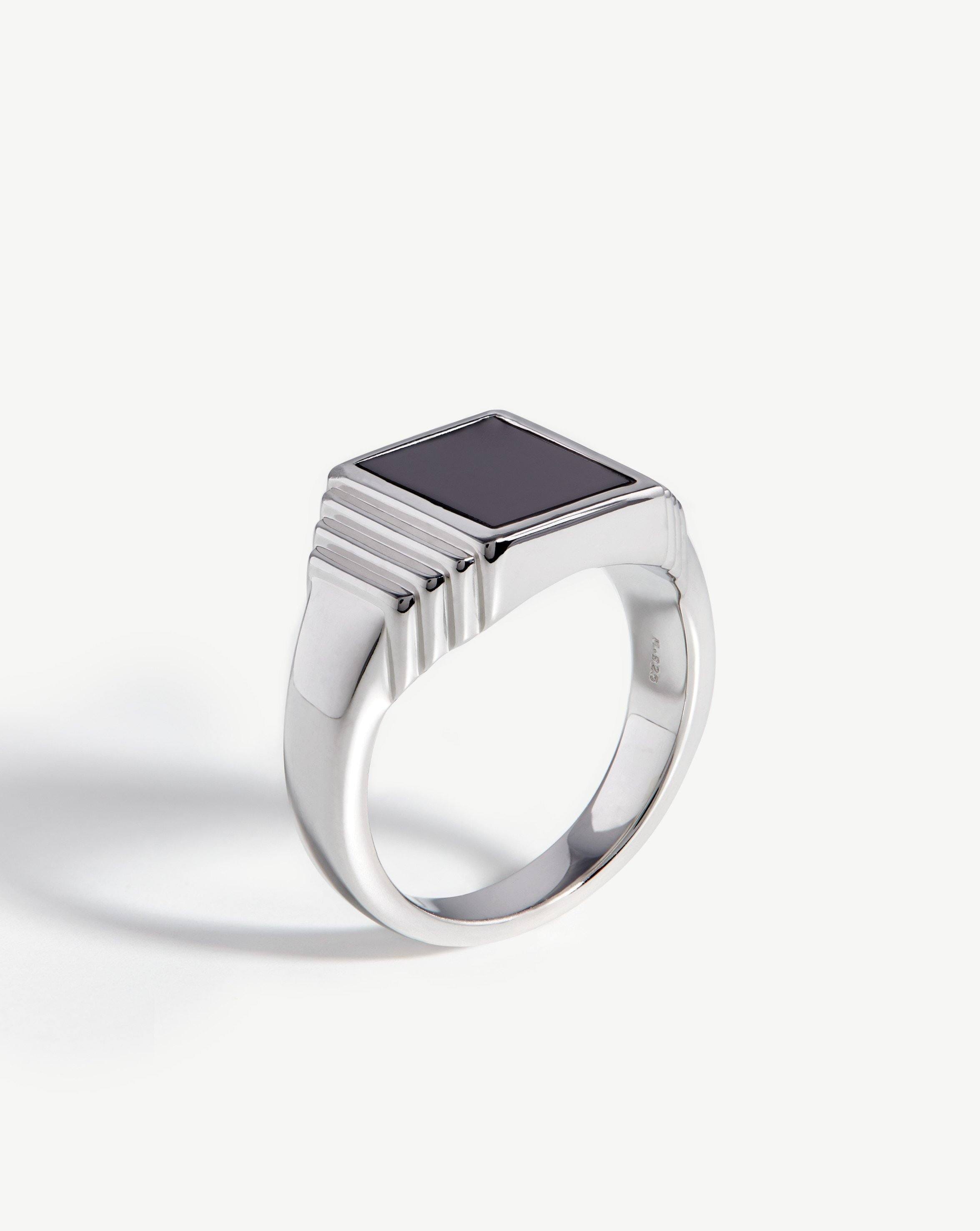 Fused Ridge Signet Ring in Sterling Silver with Black Spinel | Gender Neutral Jewelry