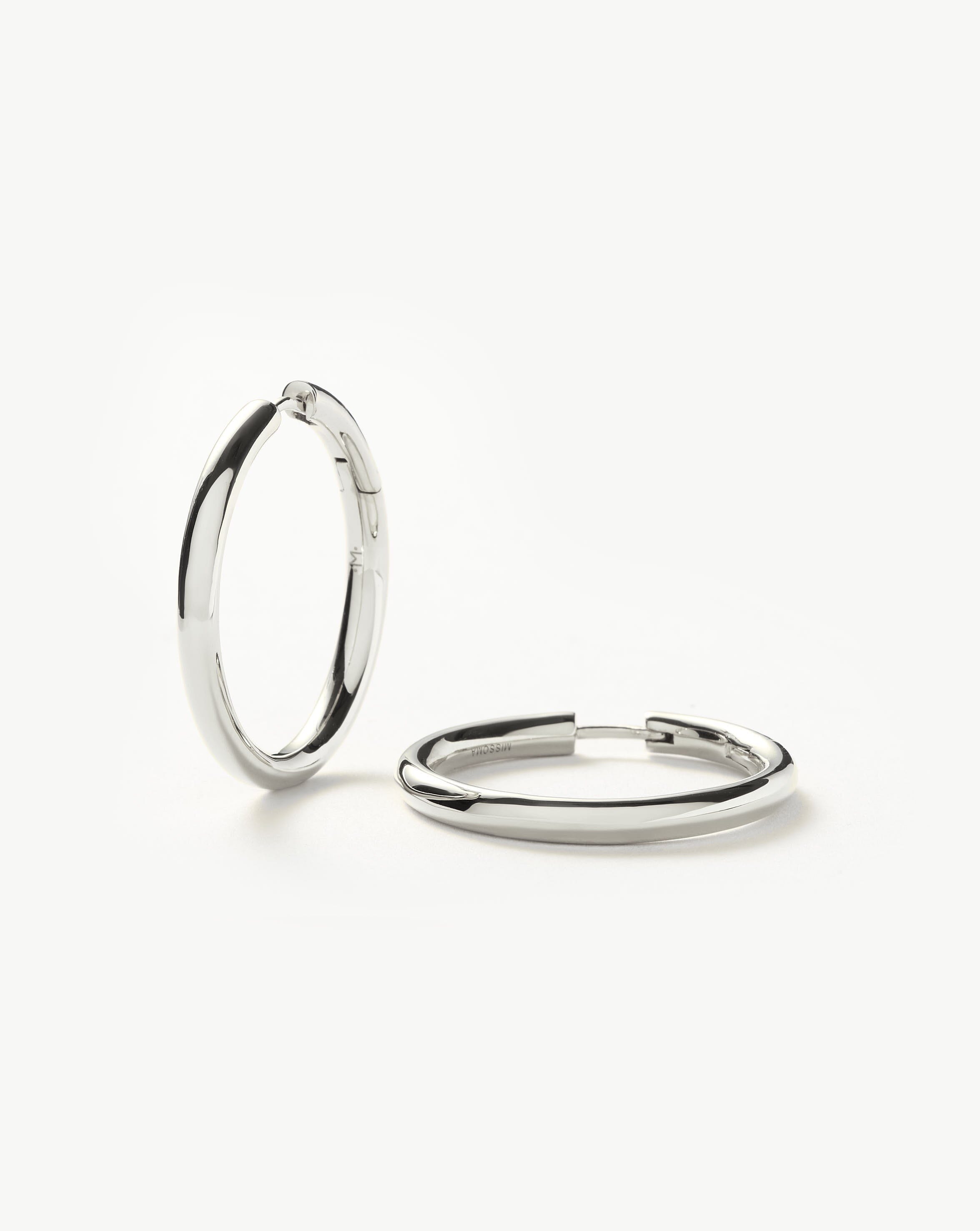 Silver Plated Medium Hoop Earrings | Classic Tunnel Design