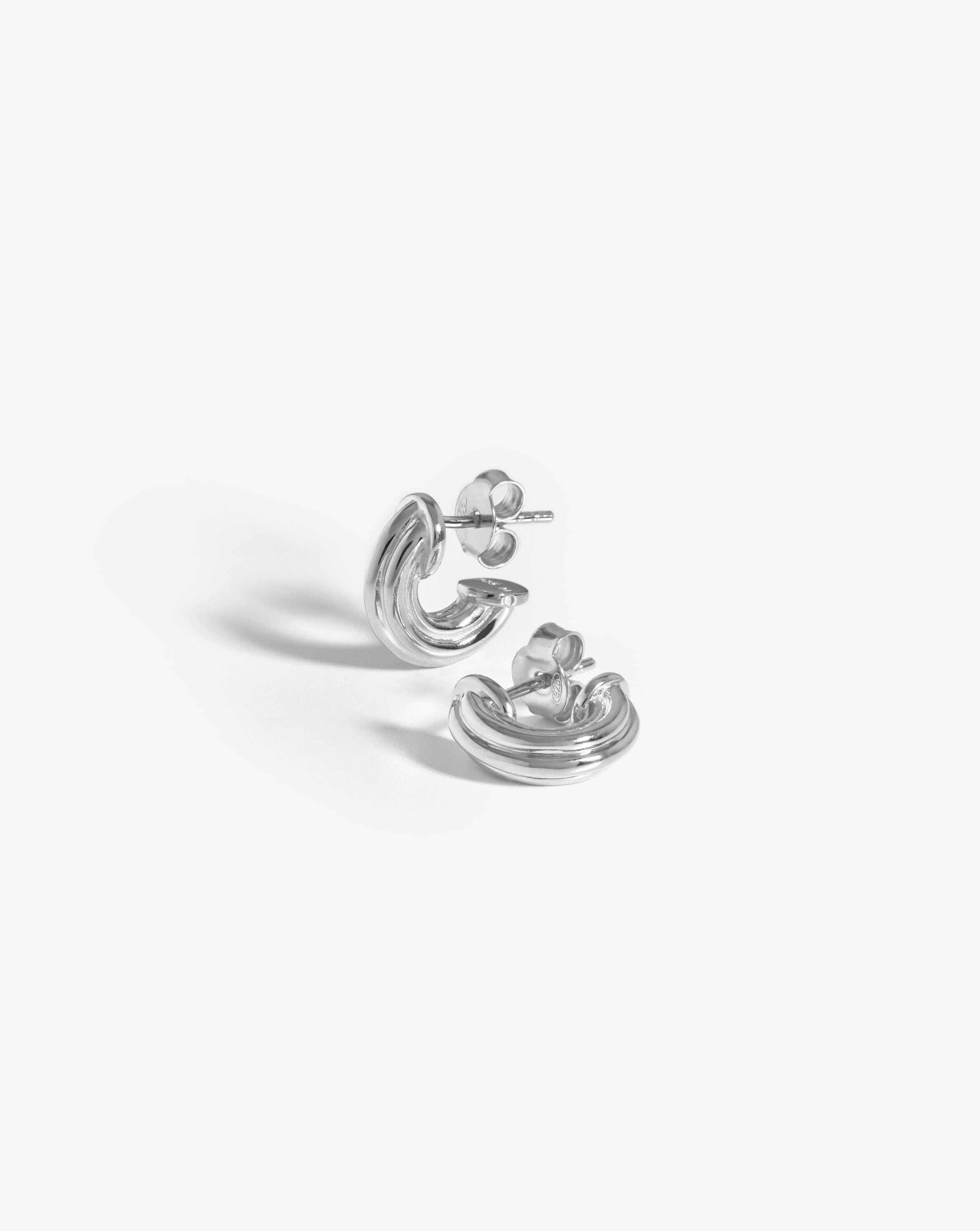 Sterling Silver Ridge Huggies Earrings | Chunky Huggies with Butterfly Closure