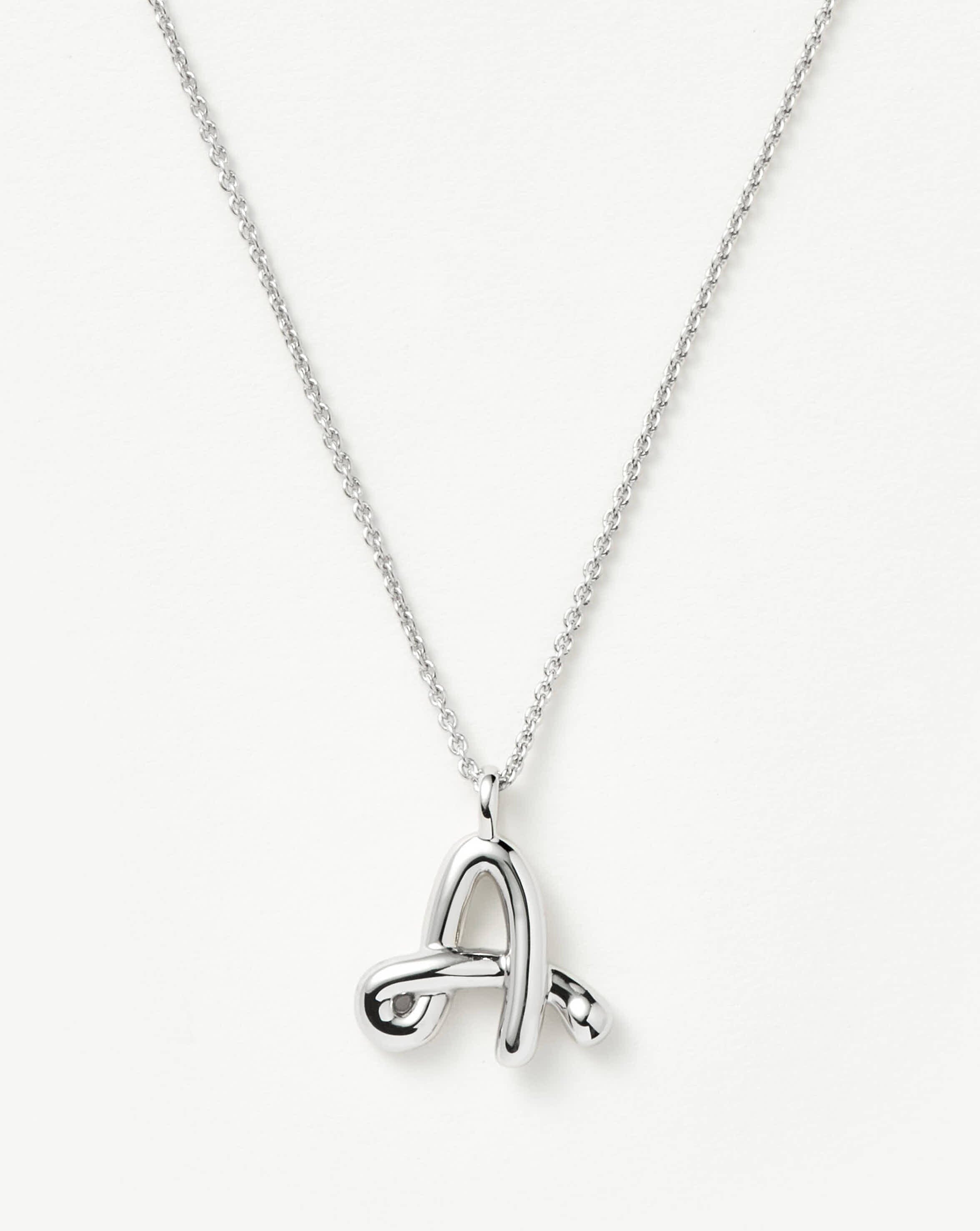 Handcrafted Sterling Silver Initial A Necklace | Curly Molten Pendant