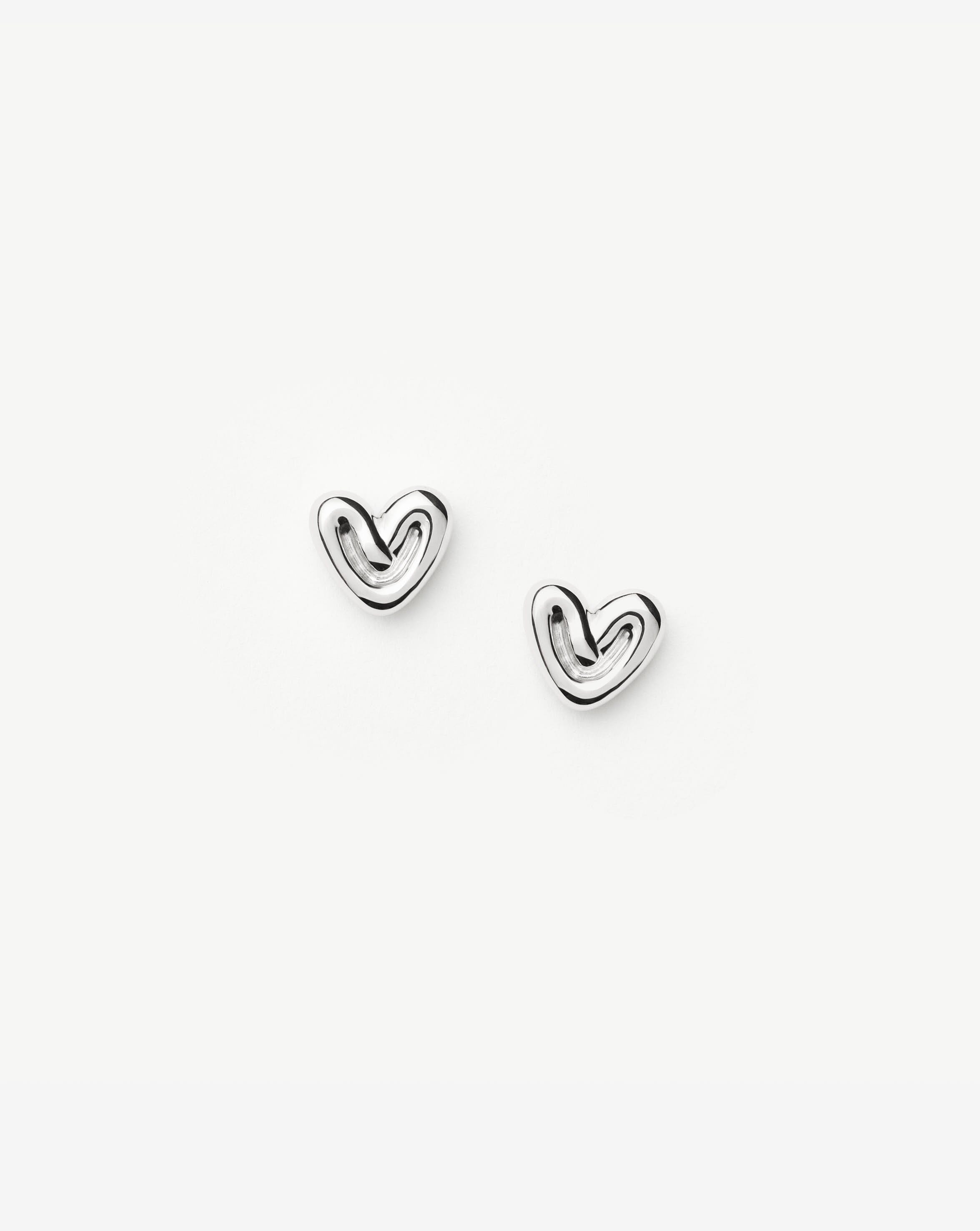 Puffy Heart Stud Earrings in Sterling Silver | Mini Jewelry