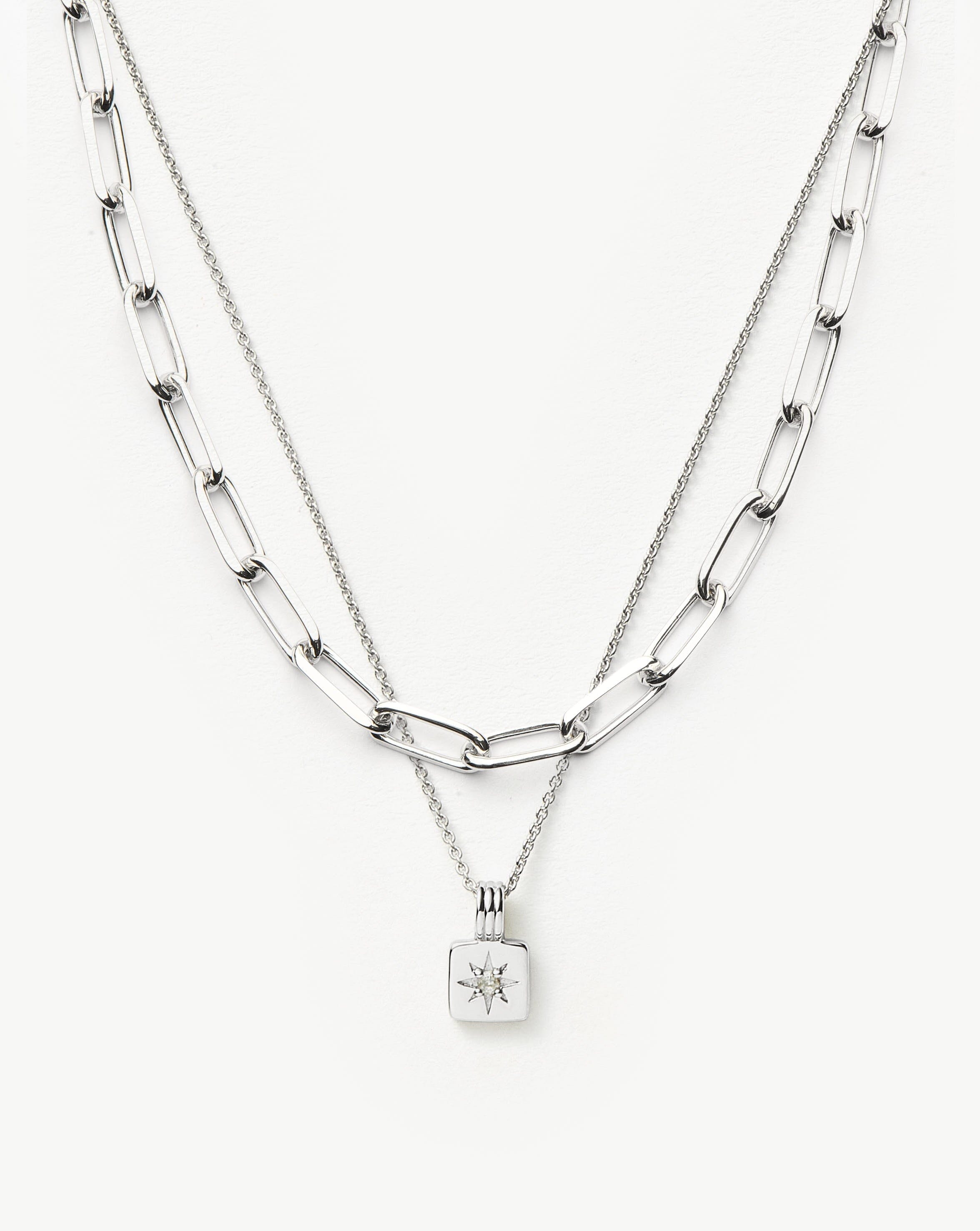 Silver Plated Star & Paperclip Necklace Set with Cubic Zirconia | Missoma