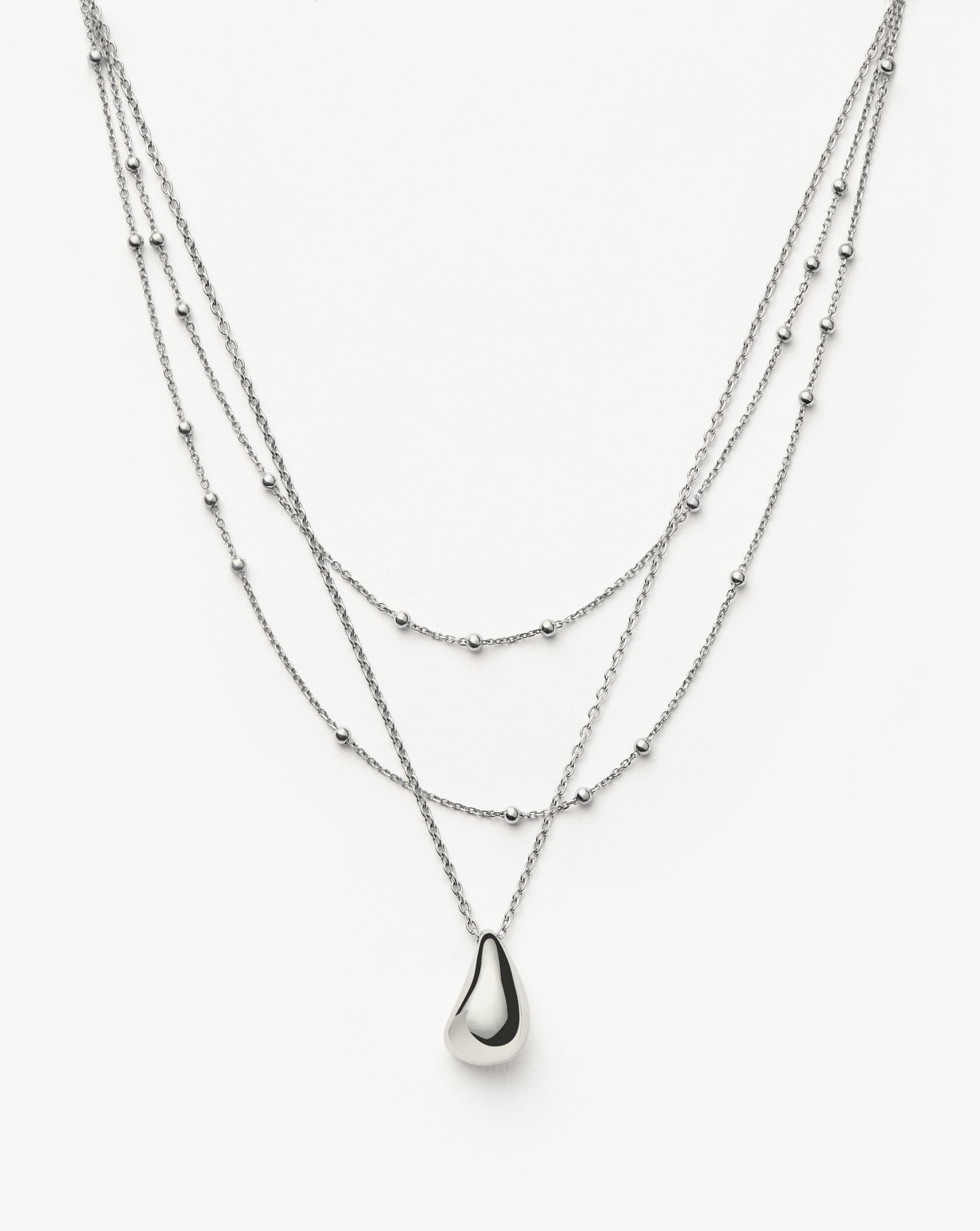 Sterling Silver Droplet Pendant & Double Necklace Set | Savi
