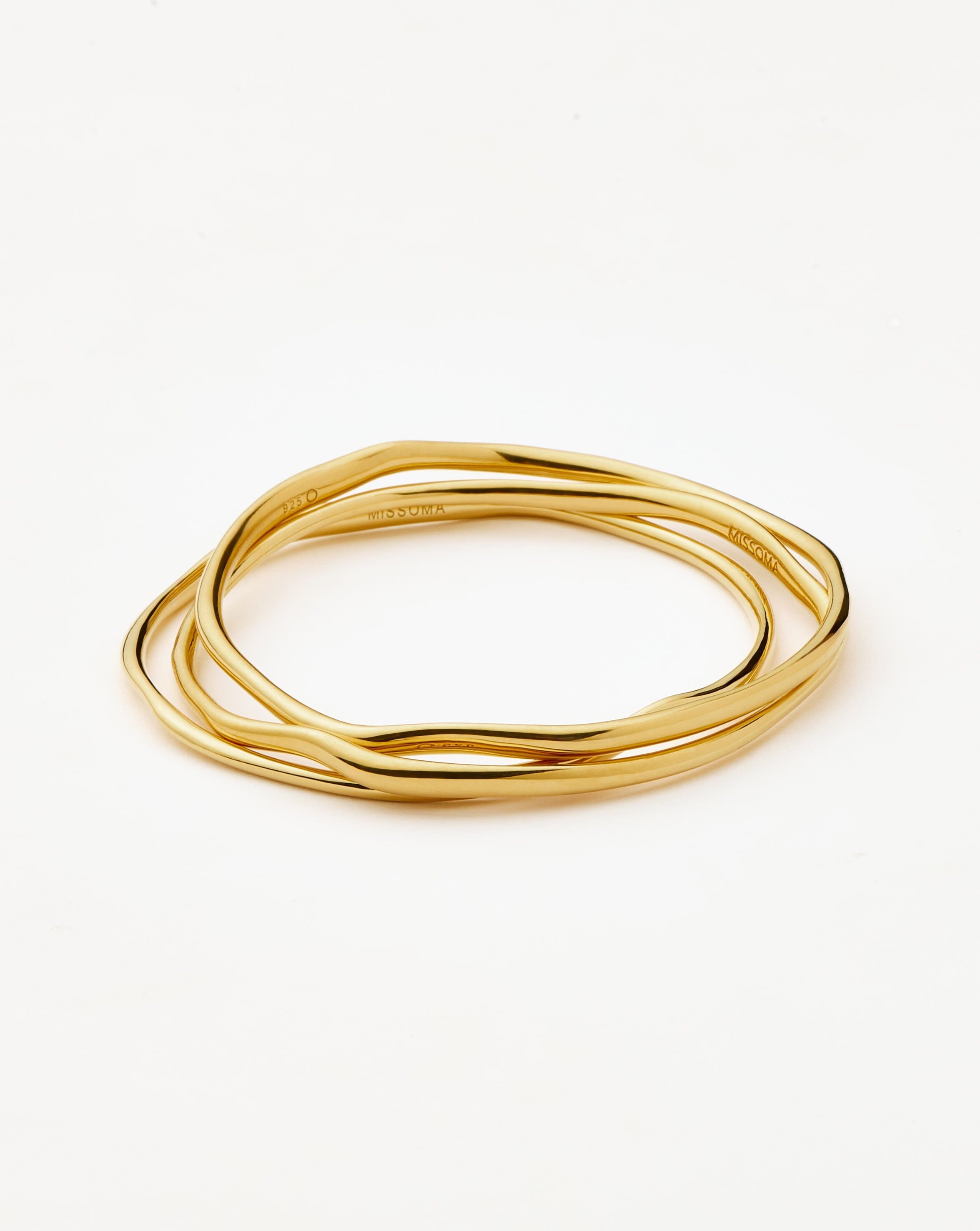 18k Gold Vermeil Molten Ripple Bangle Bracelet Set | Trio Stackable