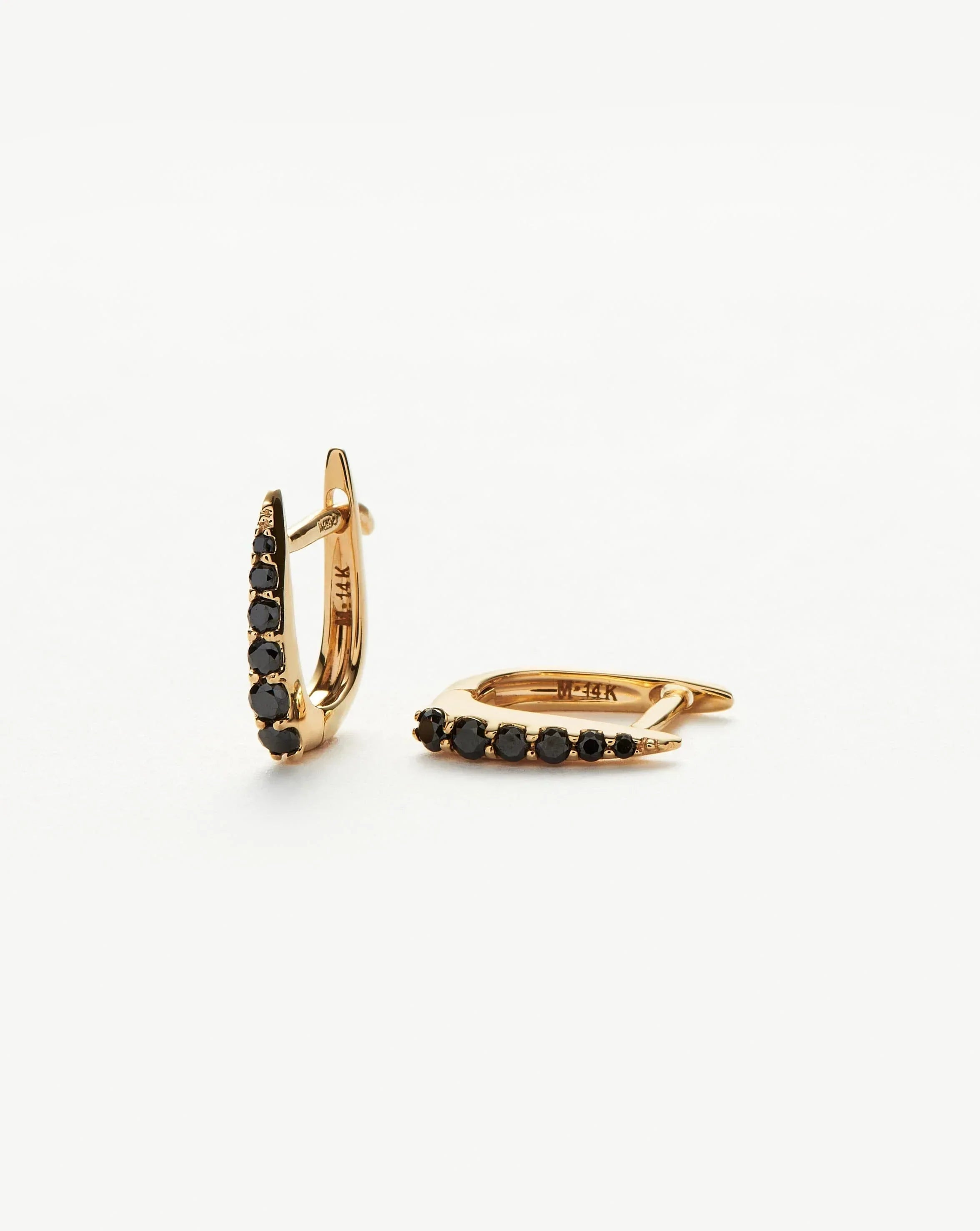14k Gold Black Diamond Huggie Earrings | Recycled & Handcrafted