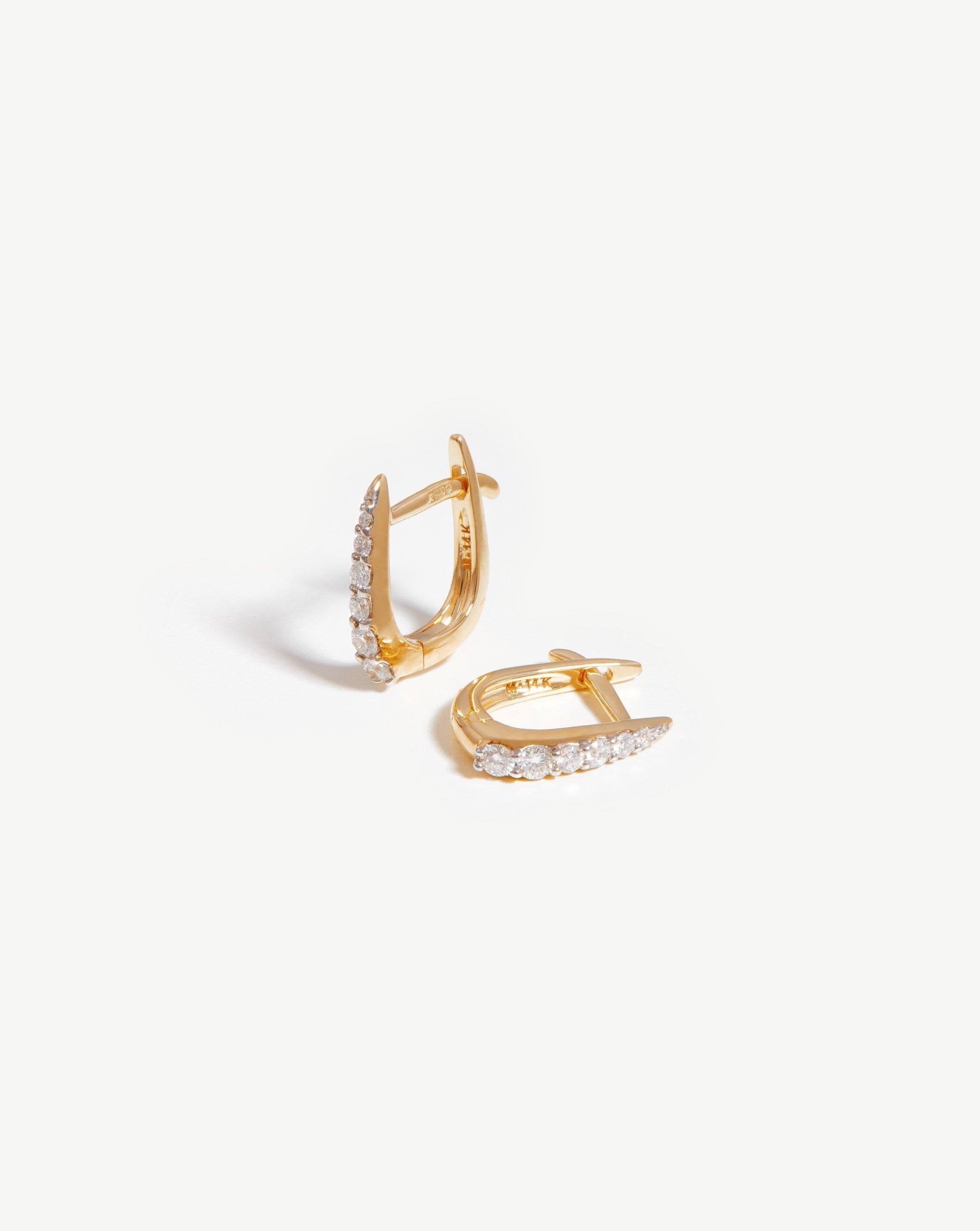 14k Gold Diamond Huggie Earrings for Small Lobes | Recycled Solid Gold