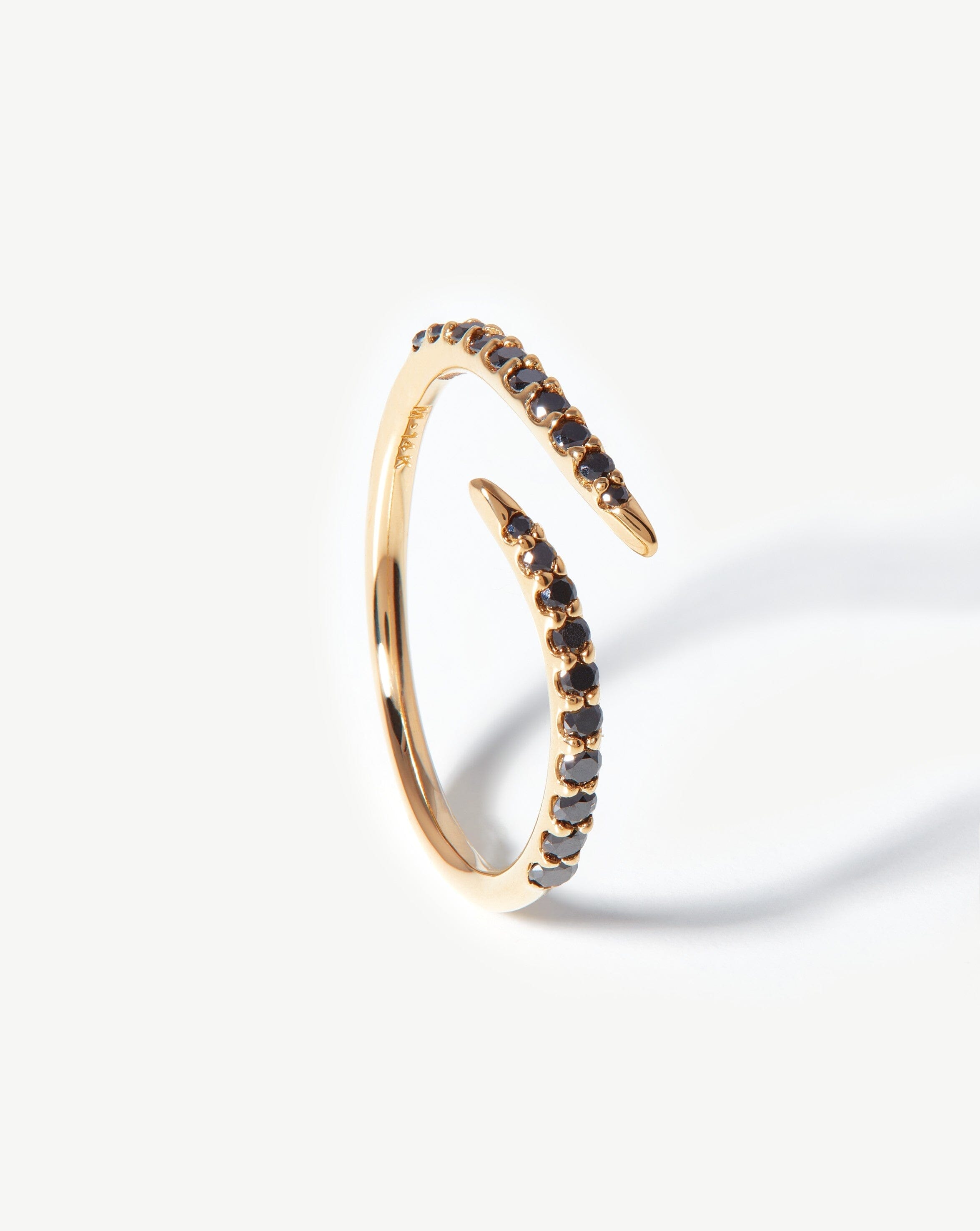 14k Solid Gold Open Claw Ring with Black Diamond | Fine Jewelry