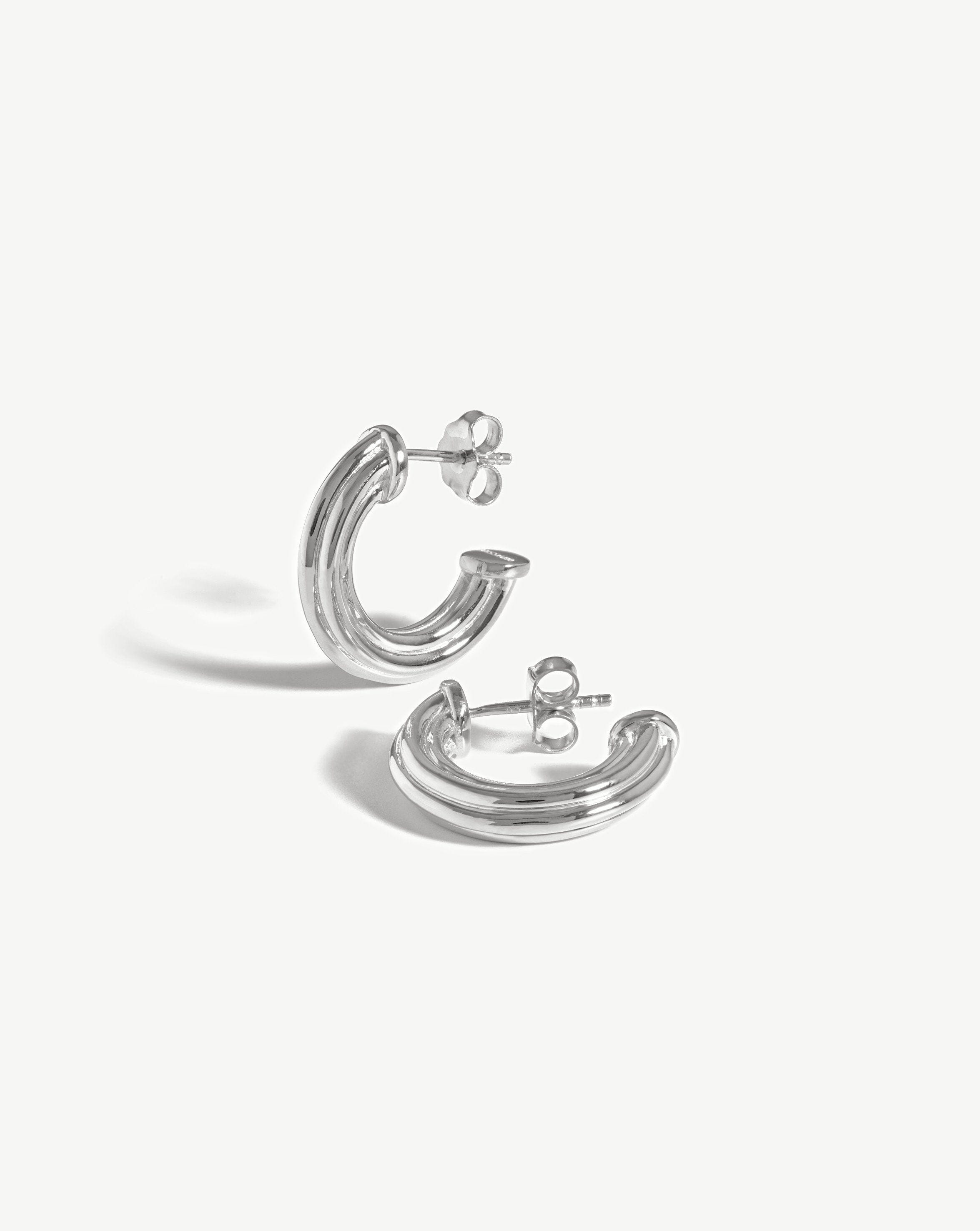 Small Ridge Hoop Earrings in Sterling Silver | Chunky Hoops 20mm