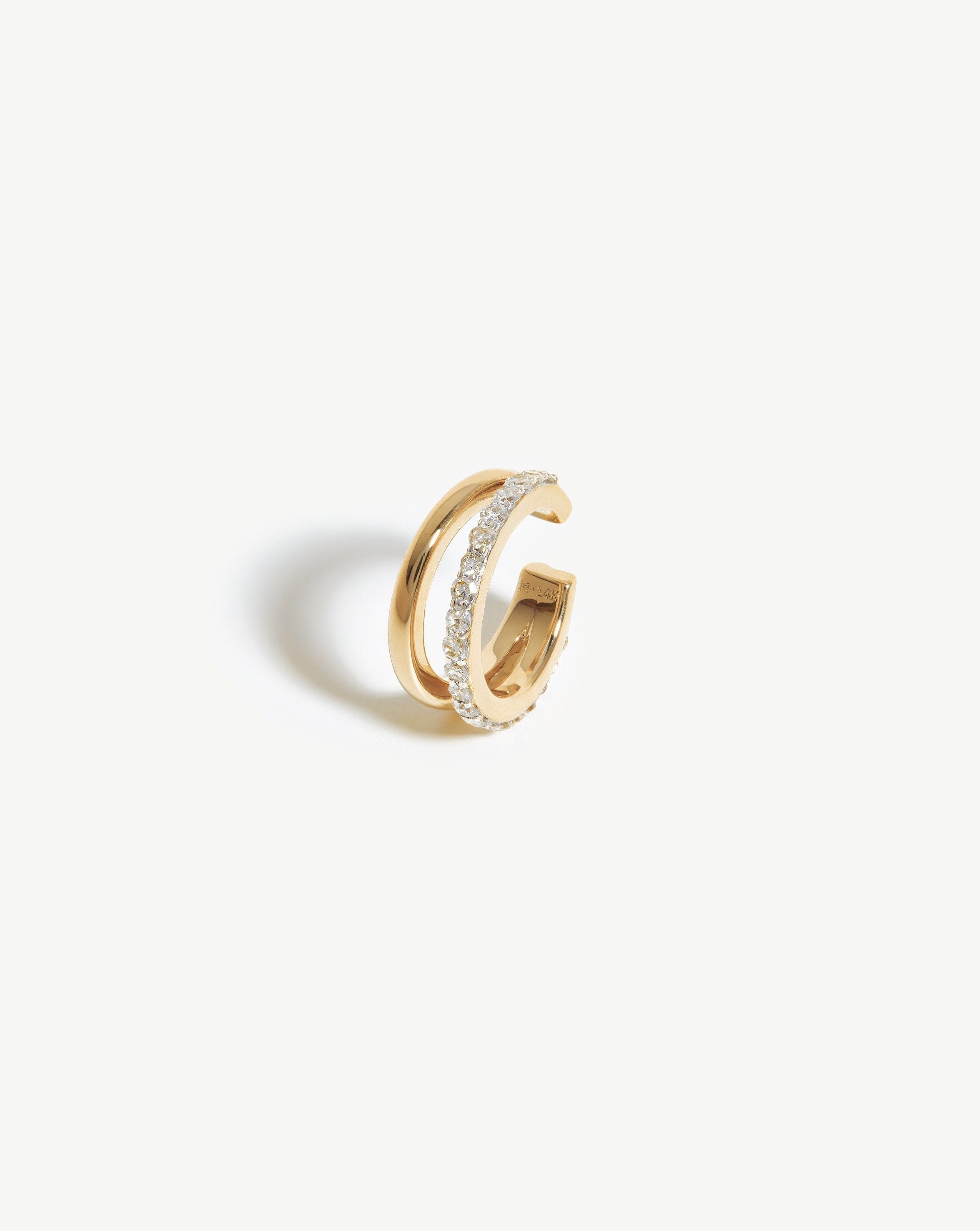 14k Gold Diamond Double Ear Cuff | Handcrafted Recycled Gold