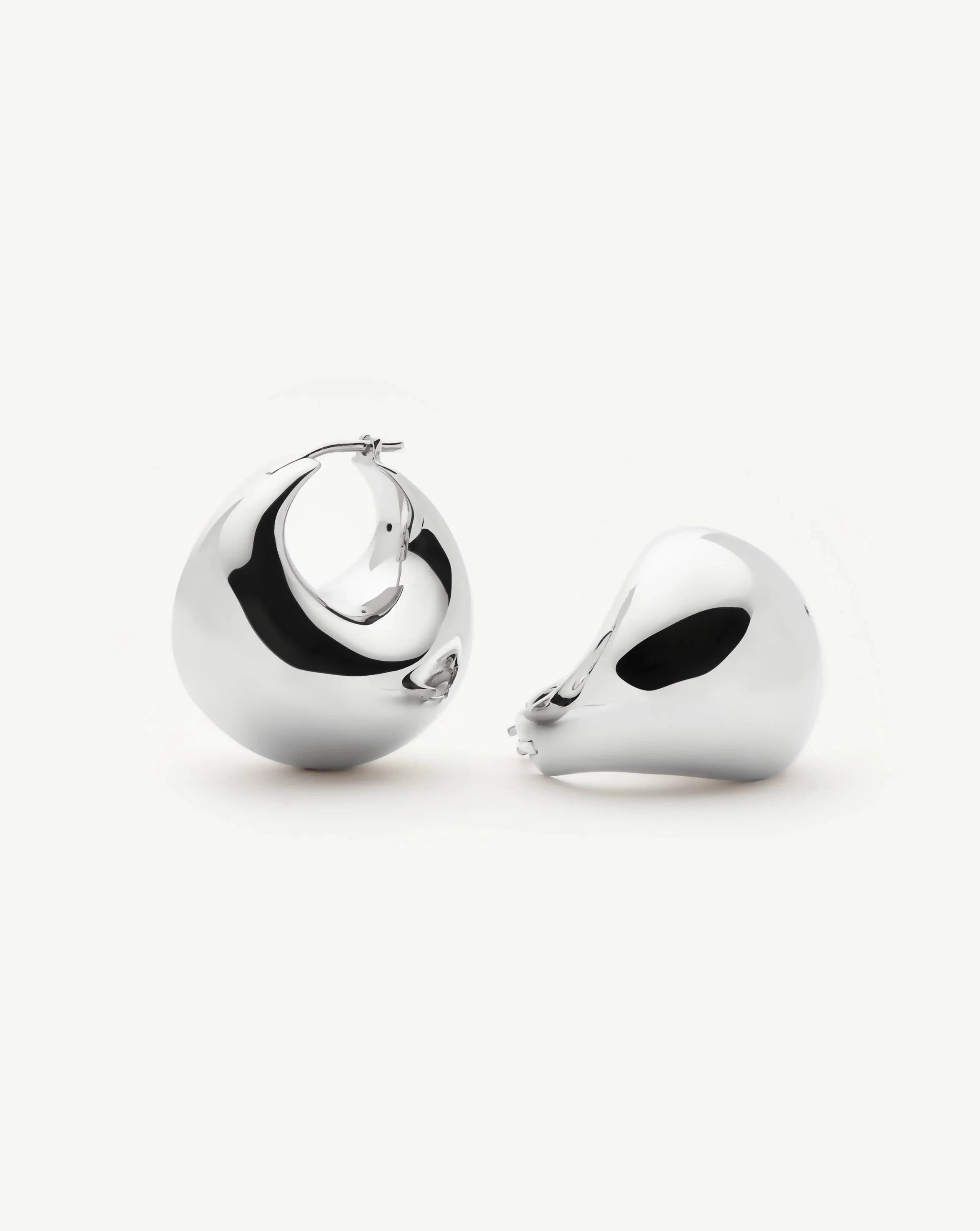 Chunky Dome Hoop Earrings | Sculptural Silver Plated Medium Hoops
