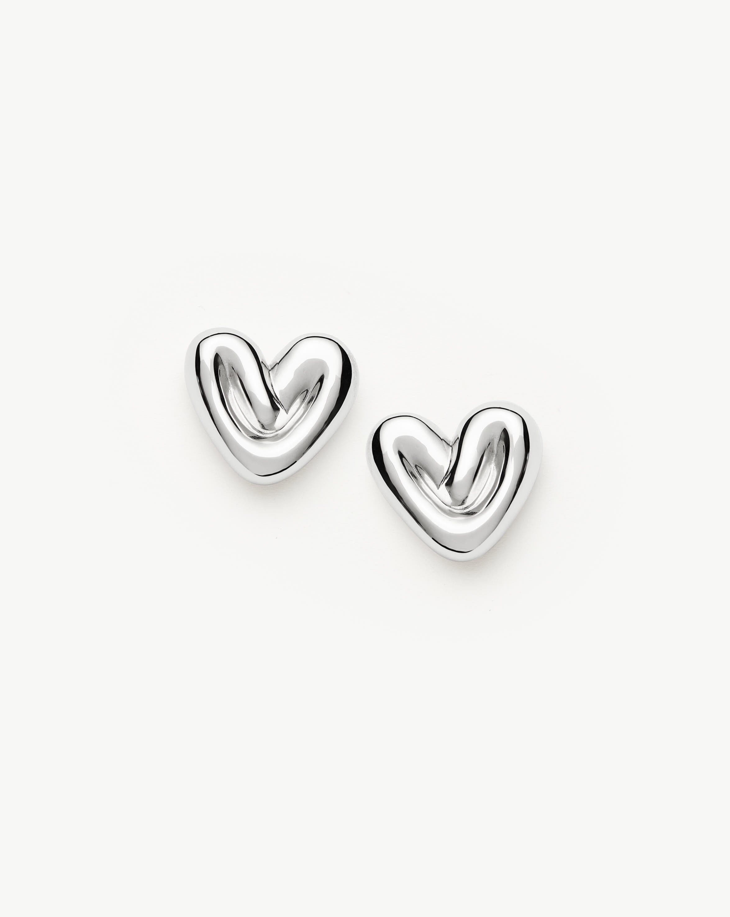 Puffy Heart Stud Earrings | Sterling Silver Plated Rhodium Design