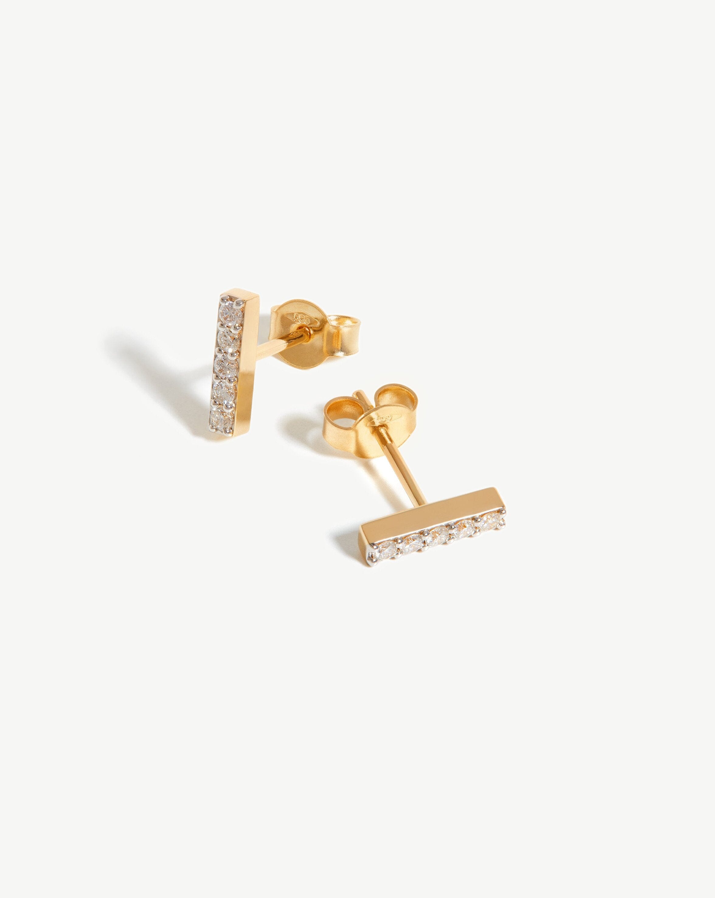 14k Gold Diamond Bar Stud Earrings | Recycled & Conflict-Free