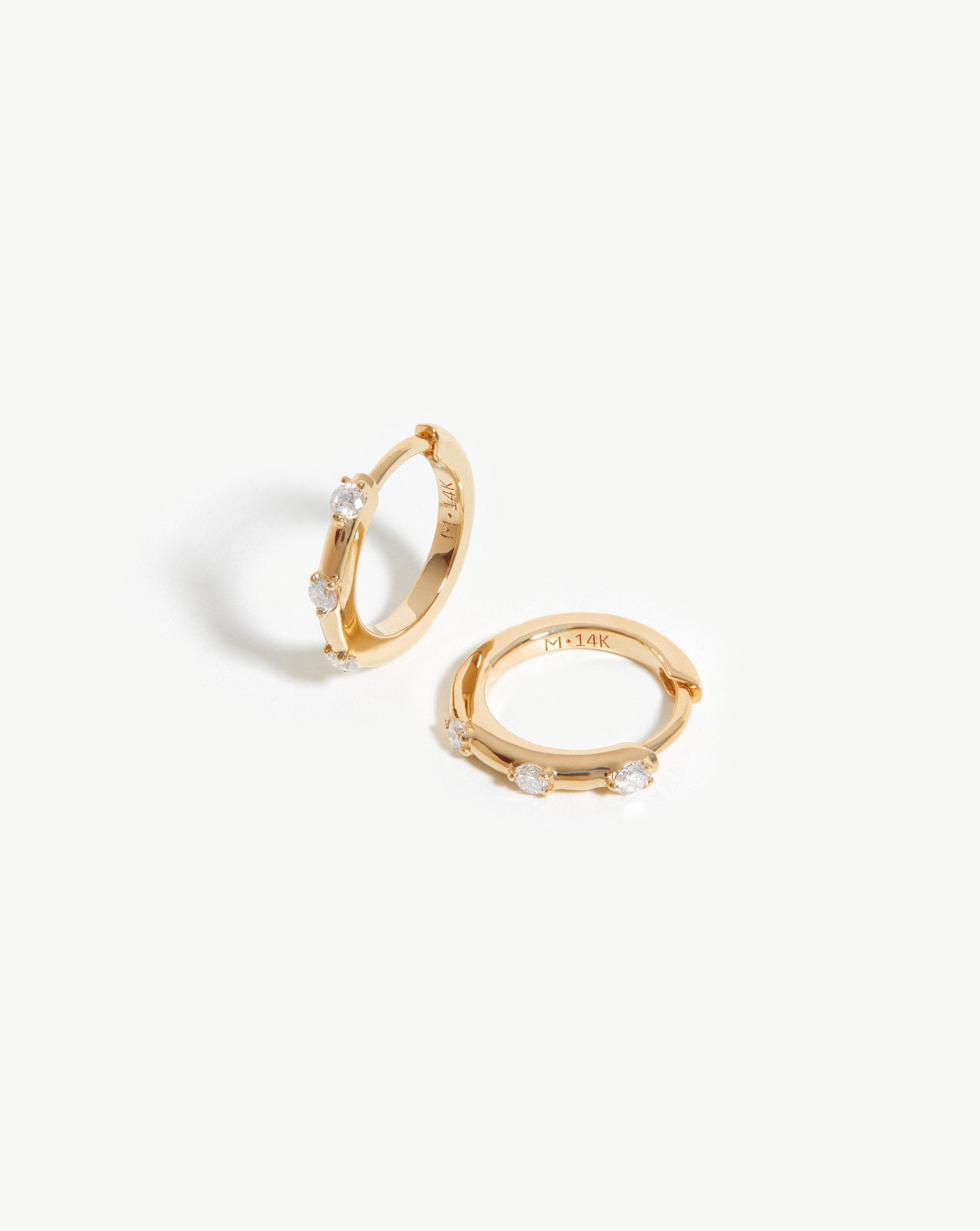 14k Gold Diamond Huggie Hoop Earrings | Recycled & Conflict-Free