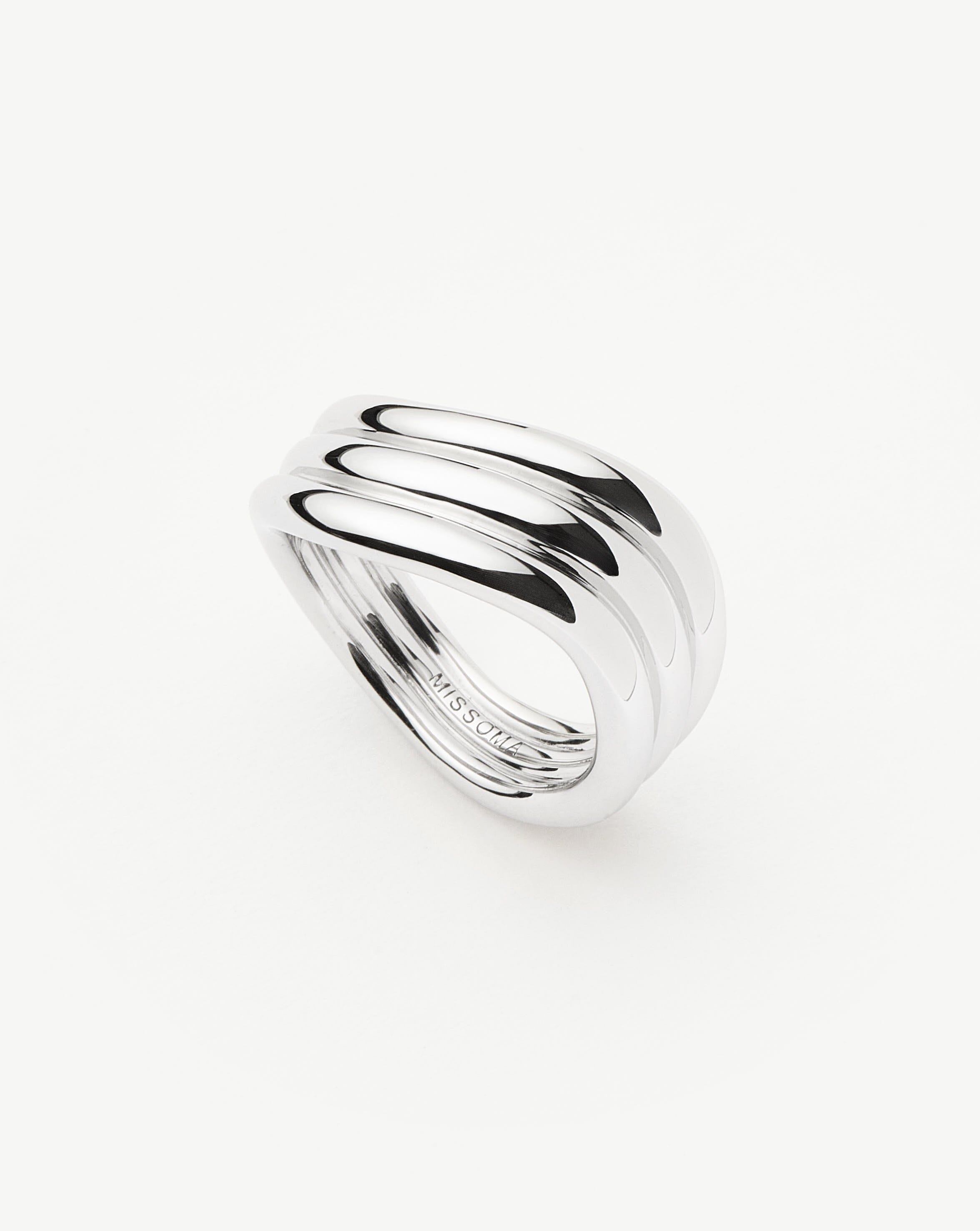 Signature Triple Ring with 'S' Detailing | Silver Plated | Savi