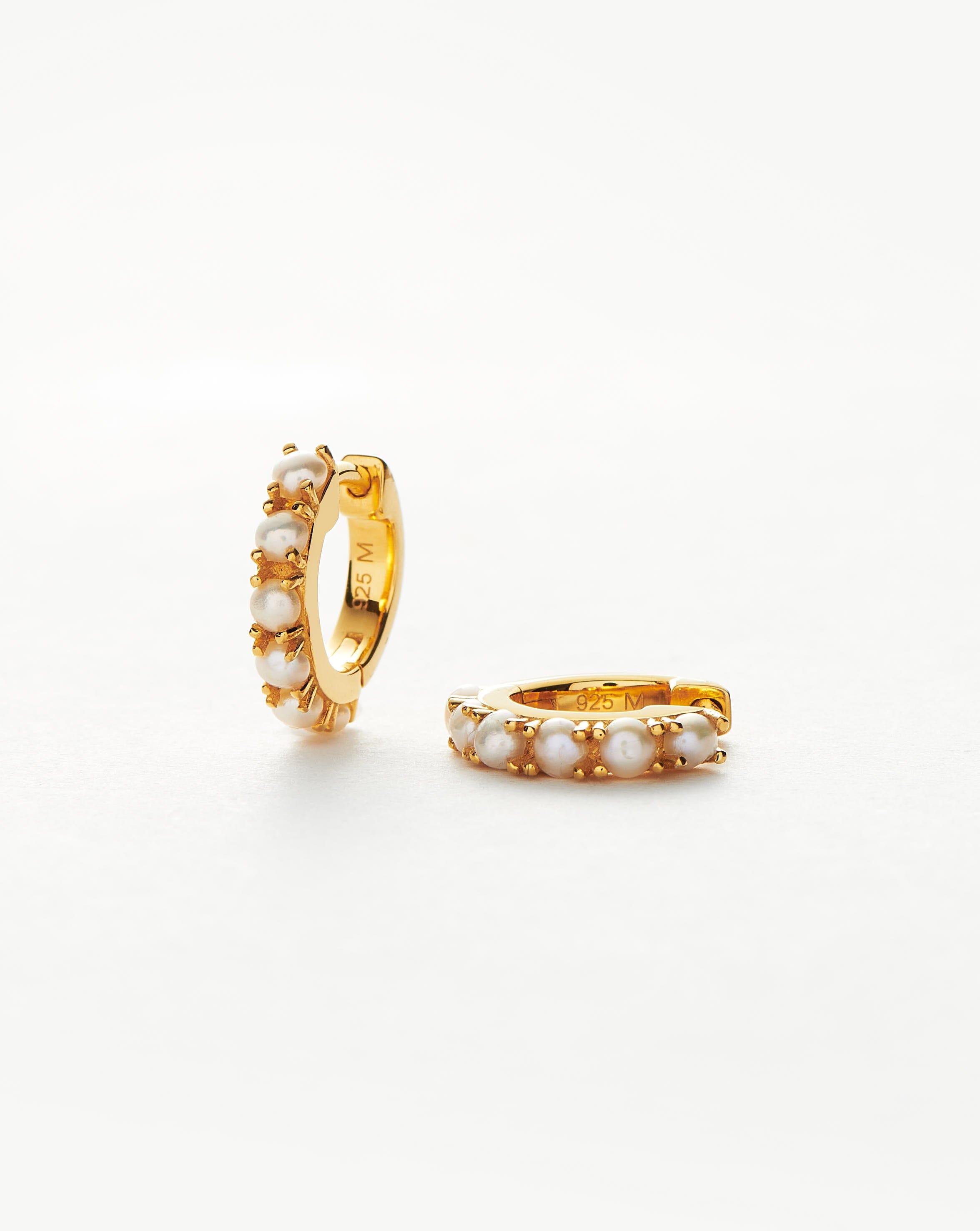 Pearl Huggie Earrings in 18k Gold Vermeil | Handcrafted & Recycled