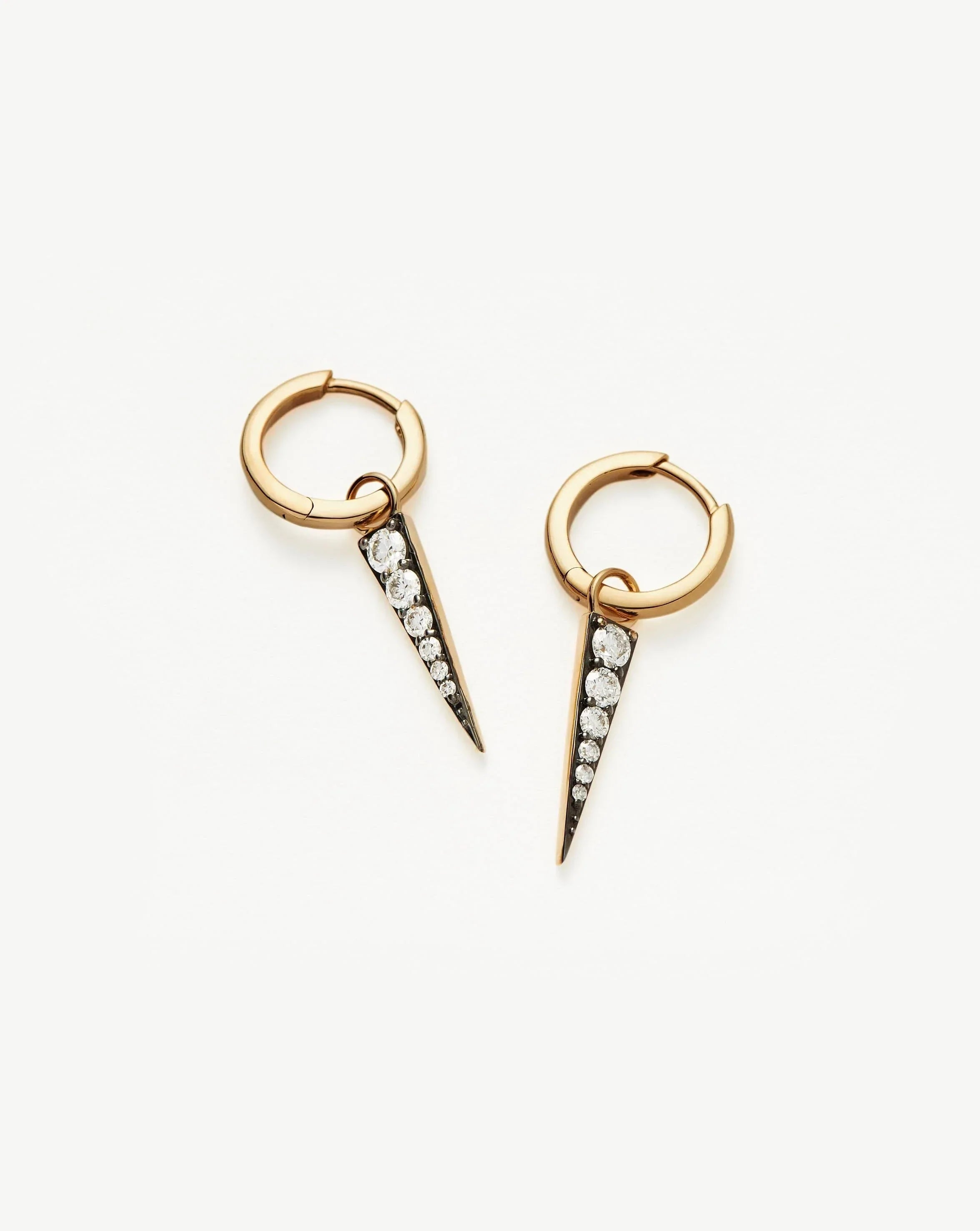 14k Gold Diamond Spike Hoop Earrings for Small Lobes | Recycled Solid Gold