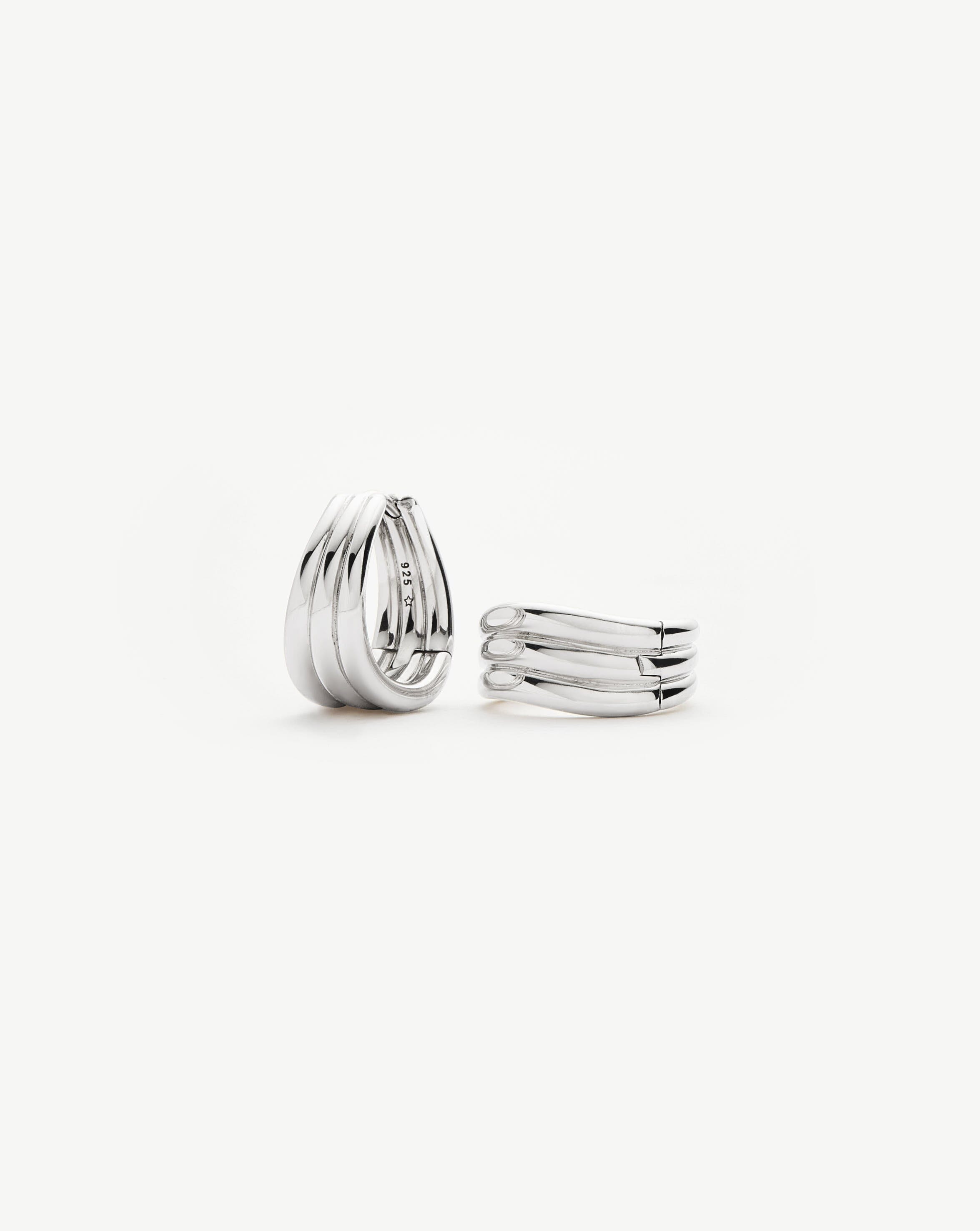 Triple Ridge Hoop Earrings in Sterling Silver | Savi Jewelry