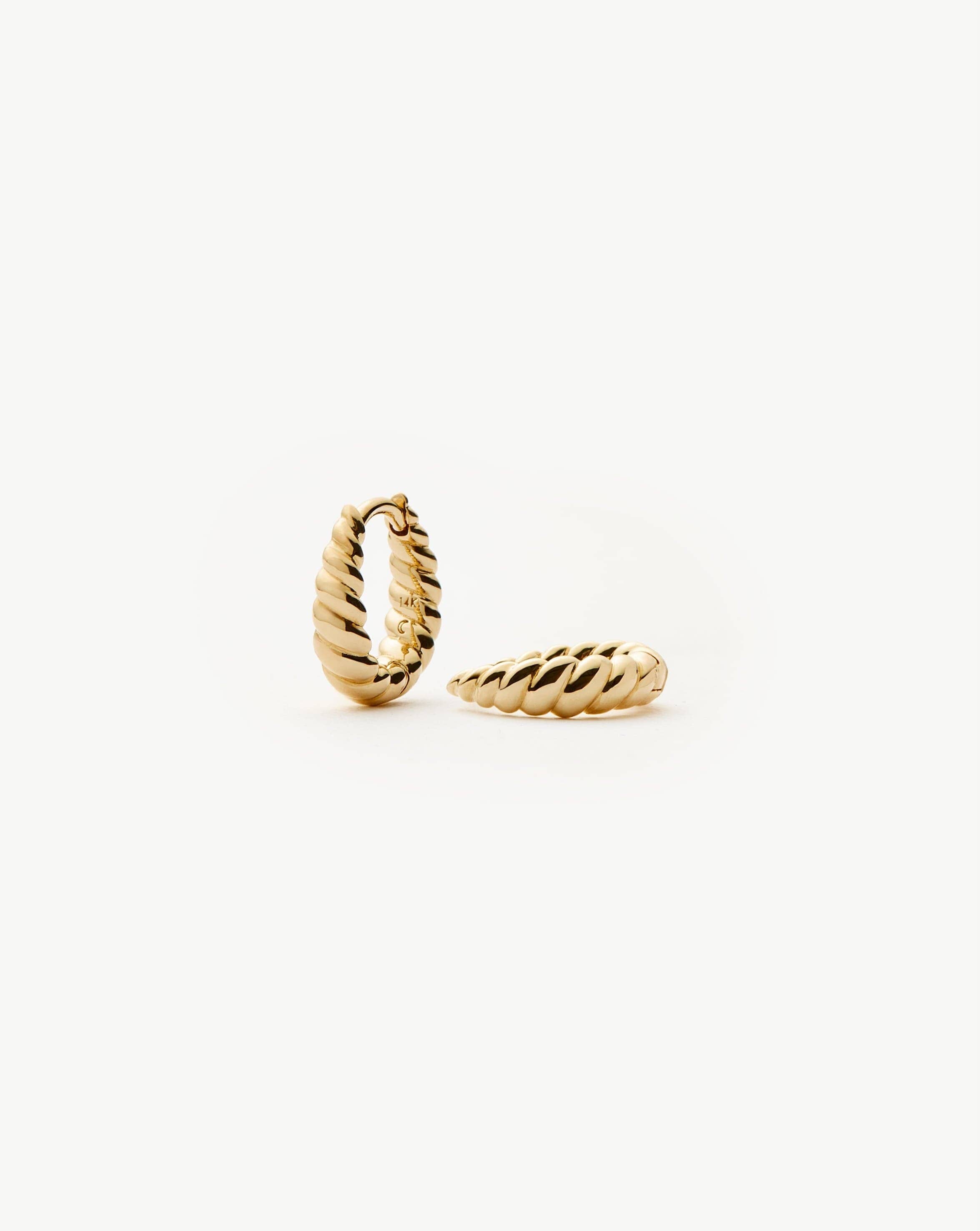 14k Solid Gold Twisted Huggie Earrings for Small Lobes | Recycled Gold