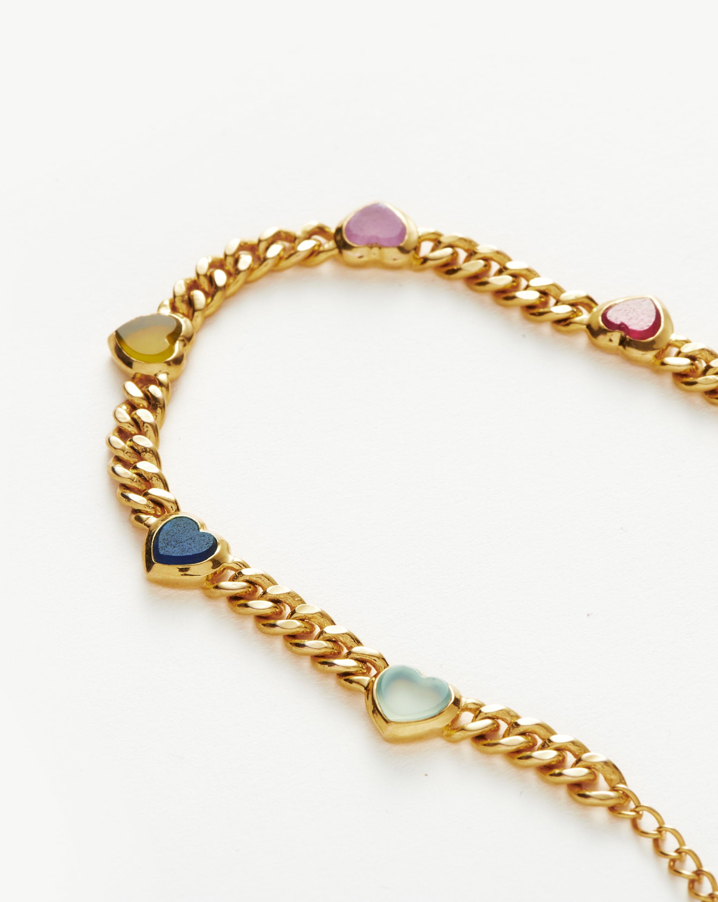 Jelly Heart Charm Bracelet with Gemstones | 18k Gold Plated & Quartz