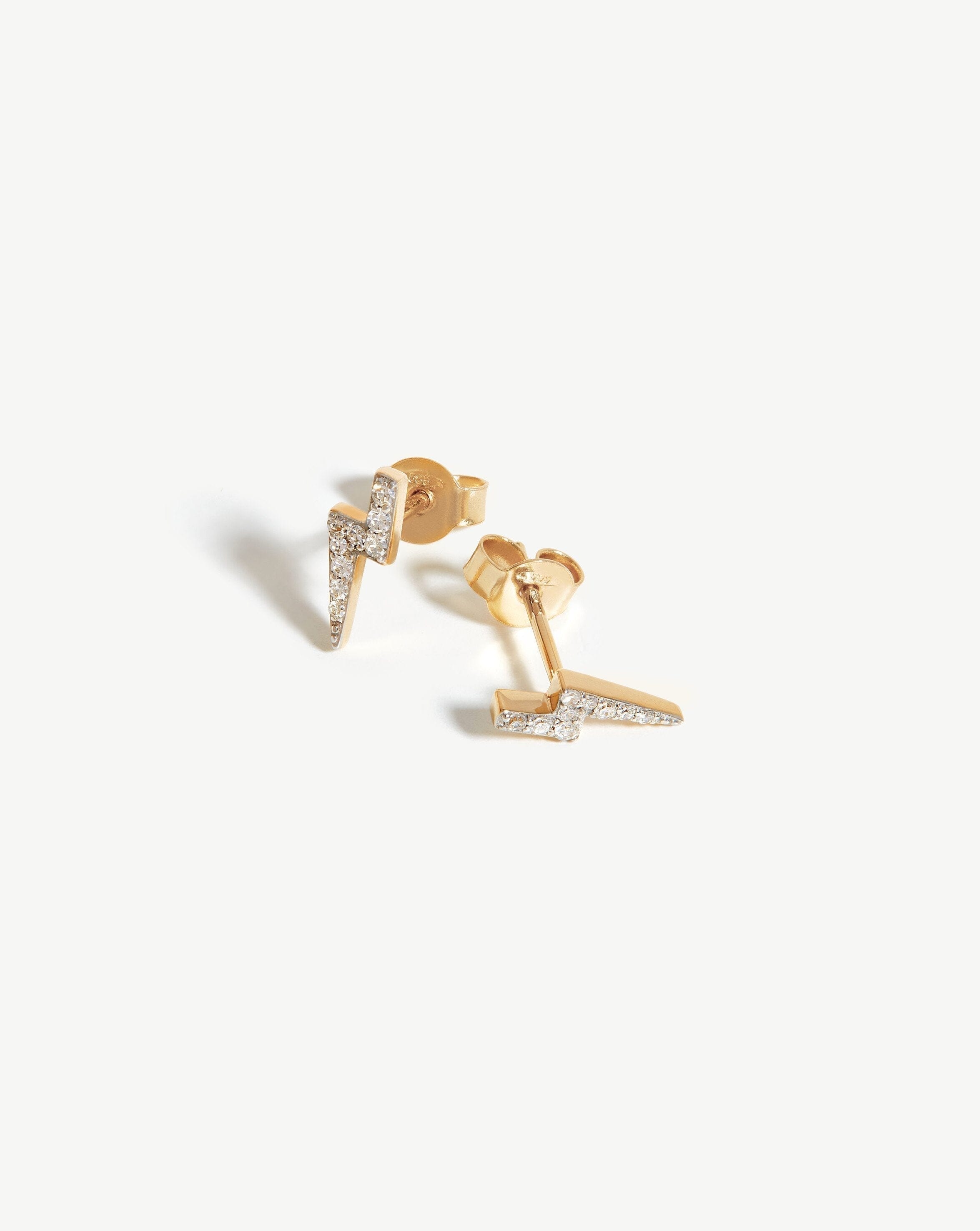 14k Gold Diamond Lightning Stud Earrings | Recycled Solid Gold