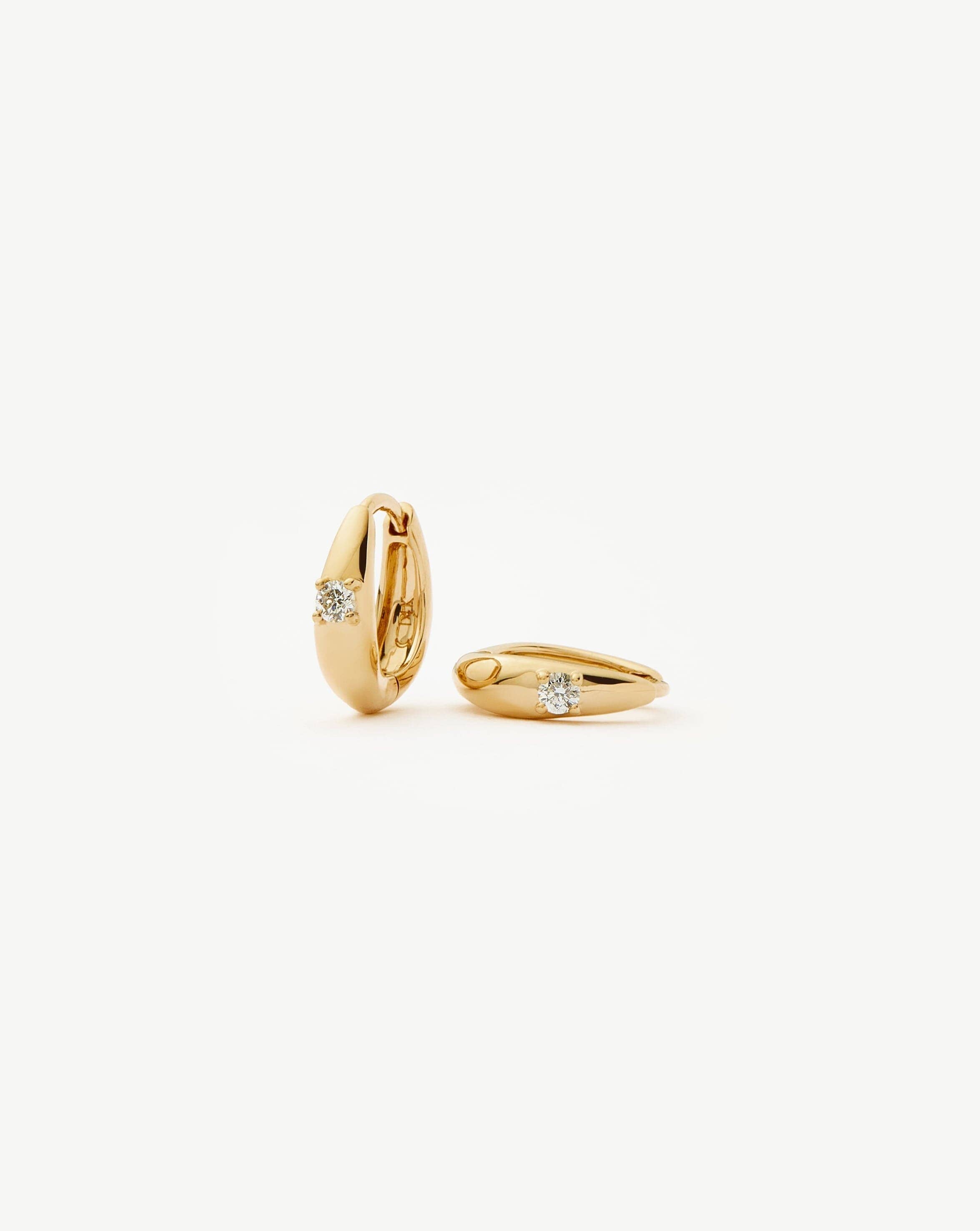 14k Gold Diamond Huggie Earrings | Minimalist Dome Design