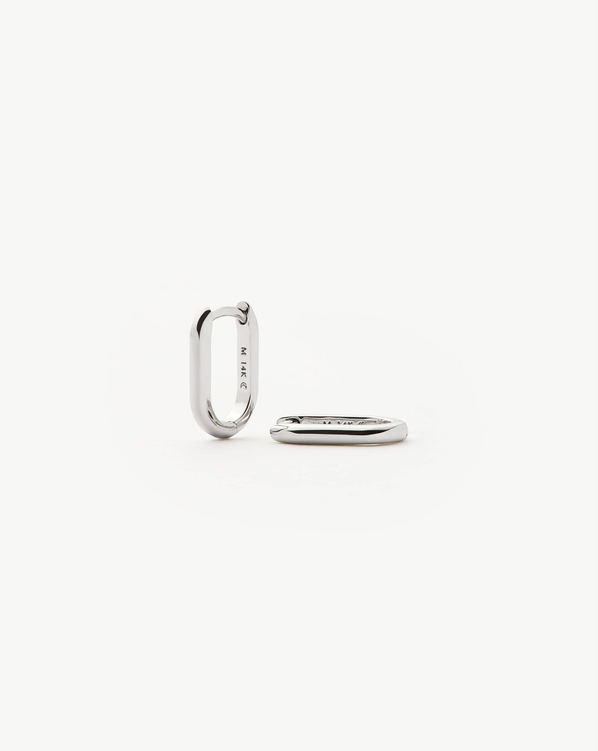 14k White Gold Mini Hoop Earrings | Recycled Gold Fine Ovate