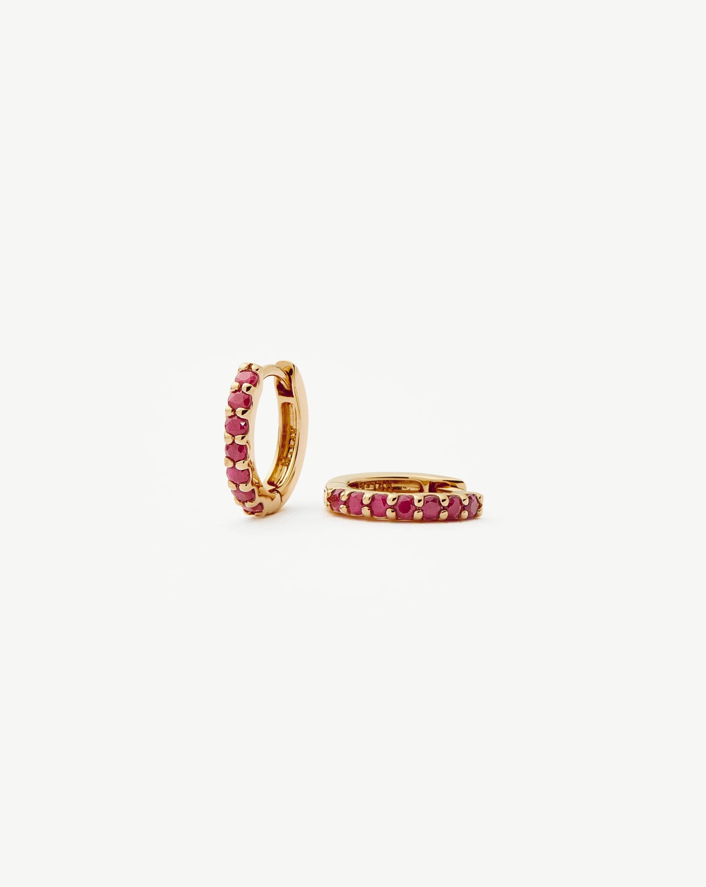 14k Solid Gold Ruby Huggie Earrings for Small Lobes | Recycled Gold