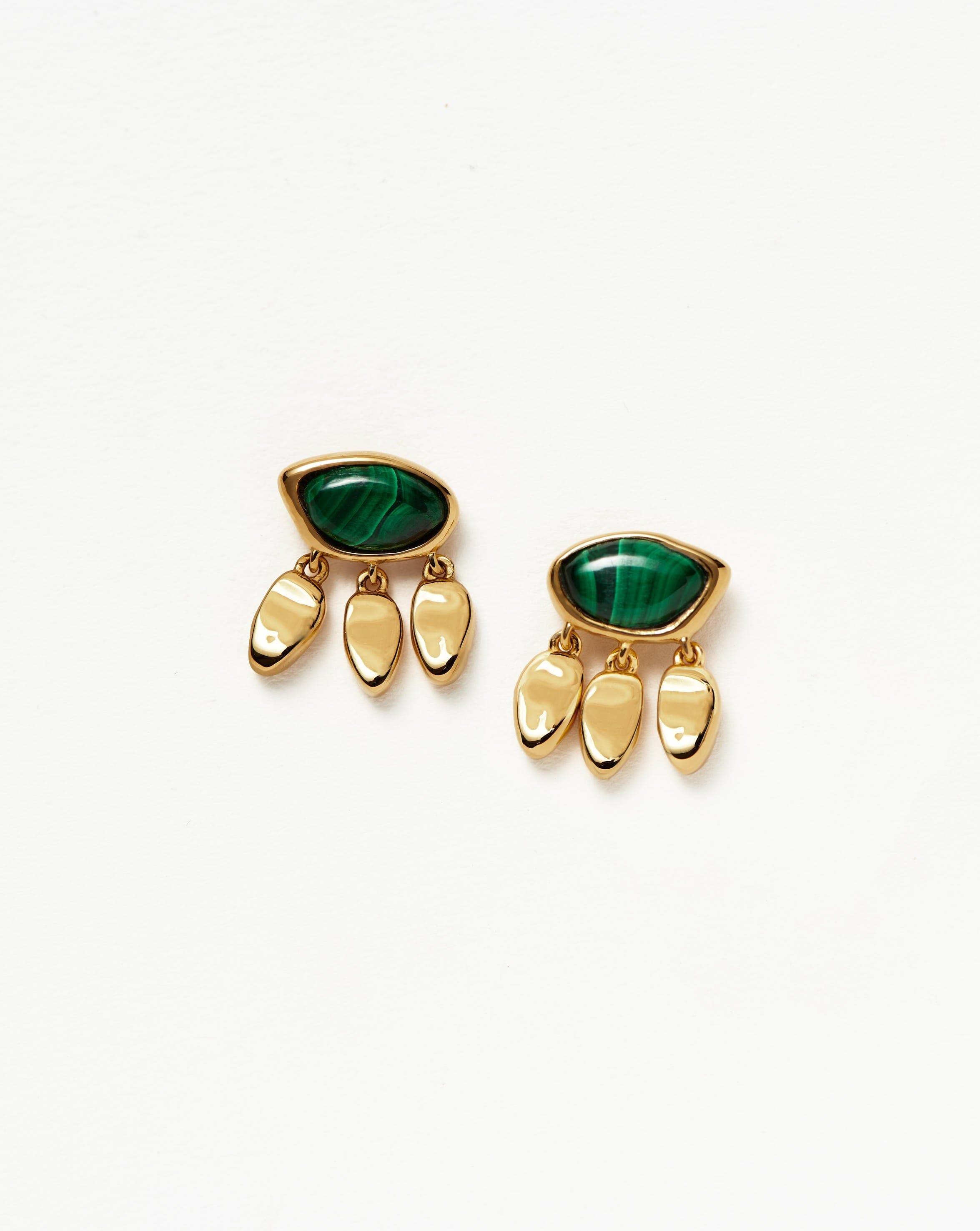 Malachite Stud Earrings in 18k Gold Vermeil | Retro Leaf Charm Design