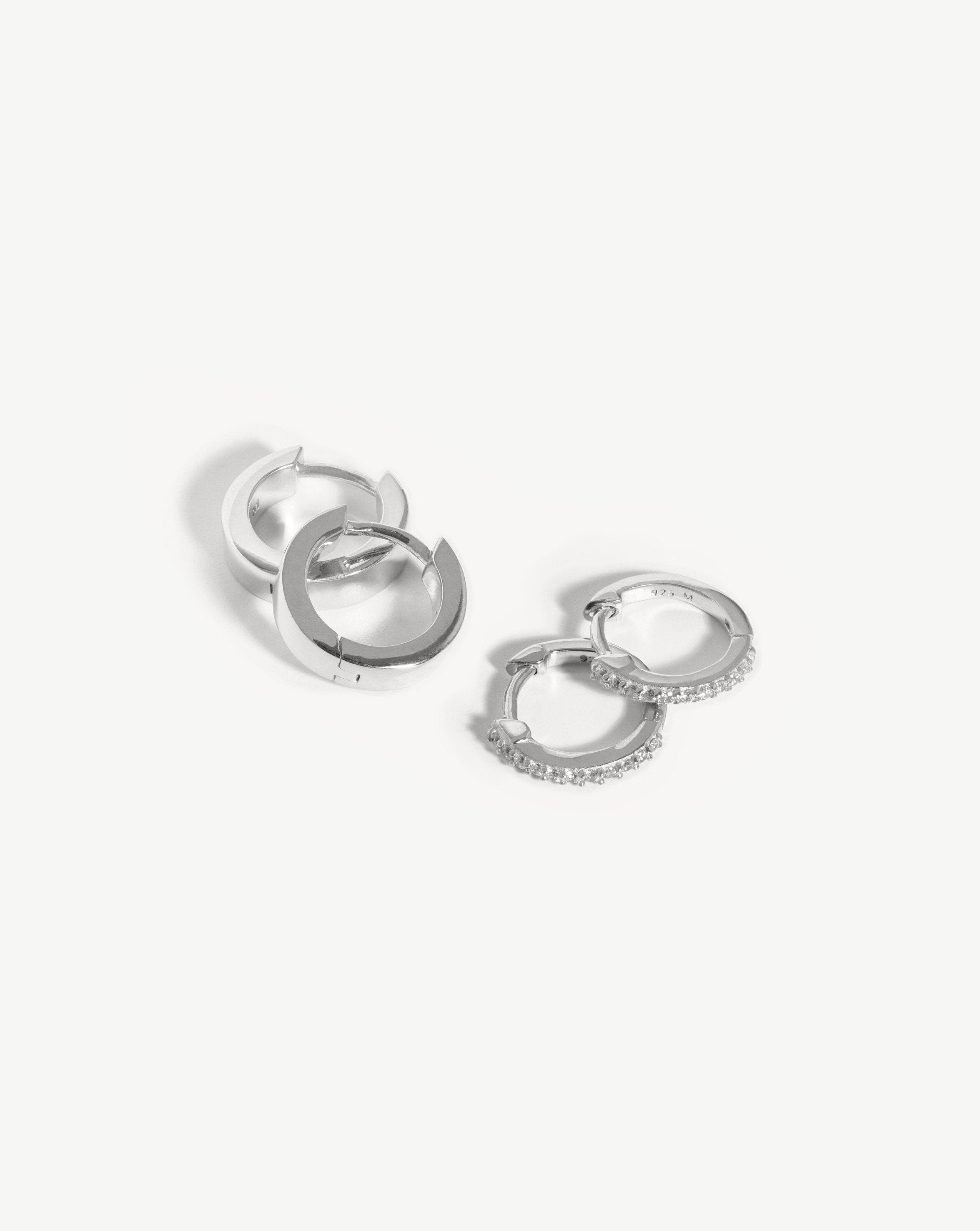 Classic Huggie Hoop Earrings Set | Sterling Silver & Cubic Zirconia