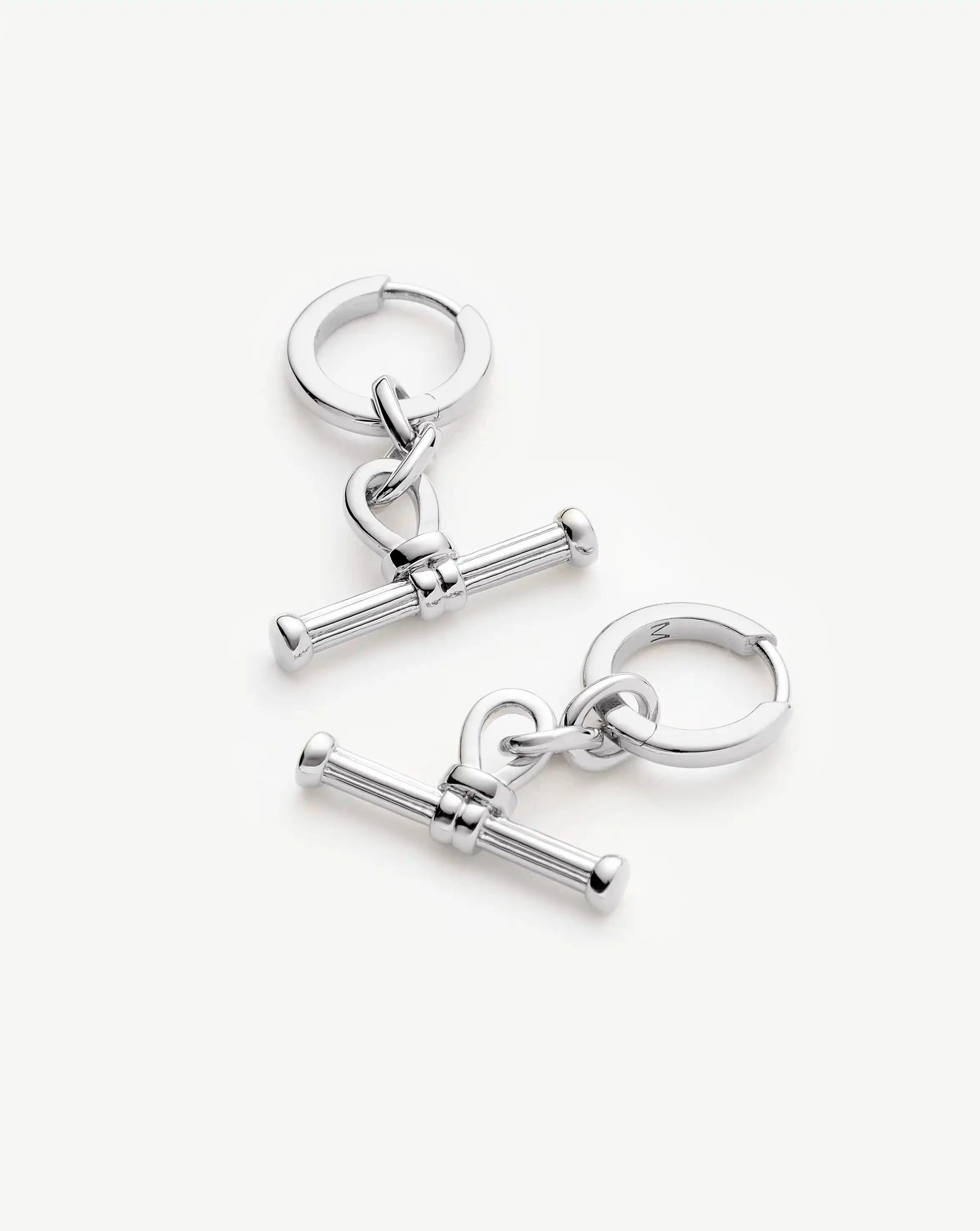 Silver Plated Ridge T-Bar Huggie Earrings for Small Lobes