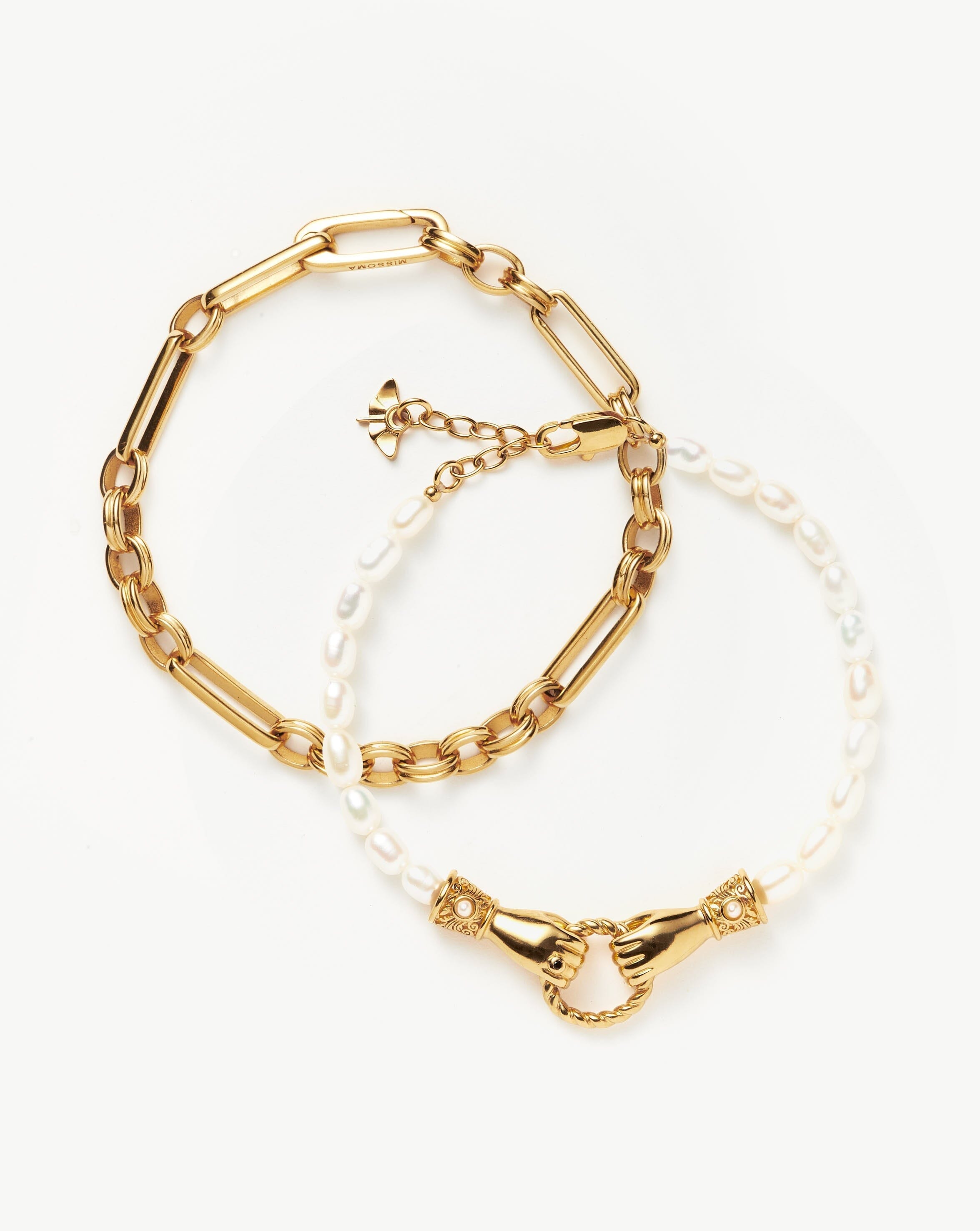 Pearl & Chain Bracelet Set in 18ct Gold Plated | Missoma