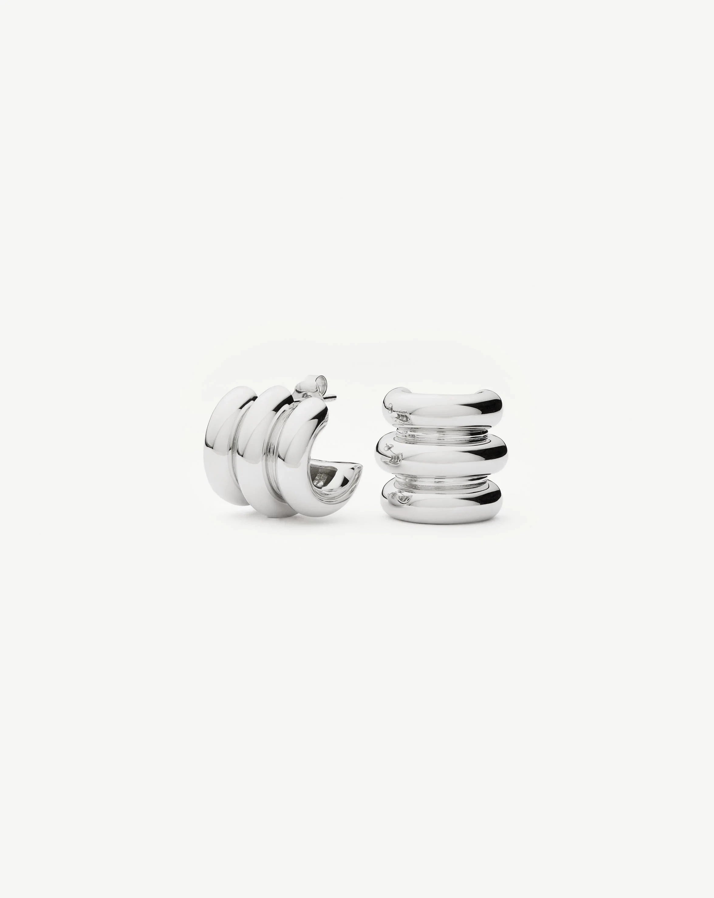 Triple Hoop Earrings in Silver | Small Chunky Hoops for Stacking