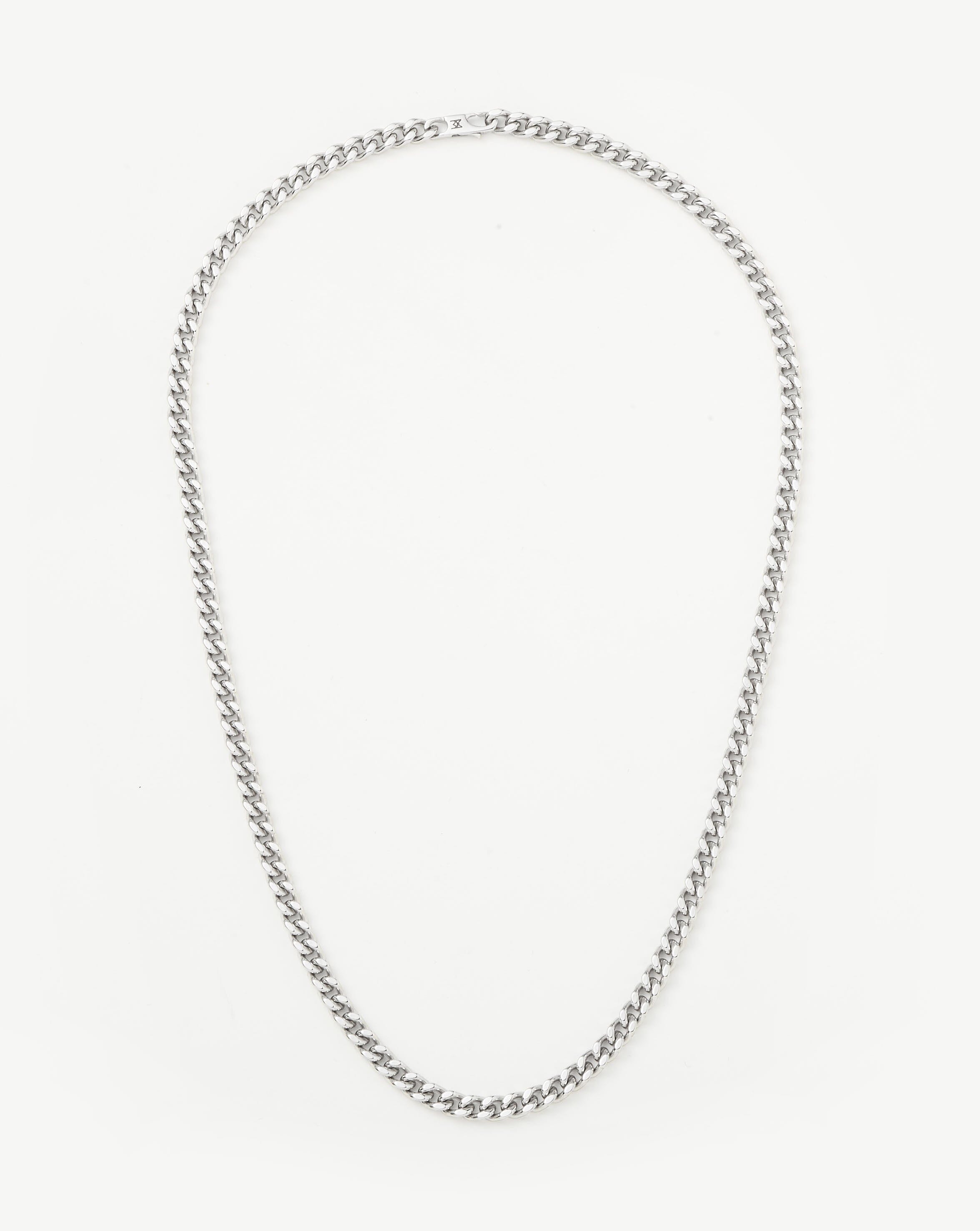 Men's Silver Plated Curb Chain Necklace | Handcrafted Flat Link Design